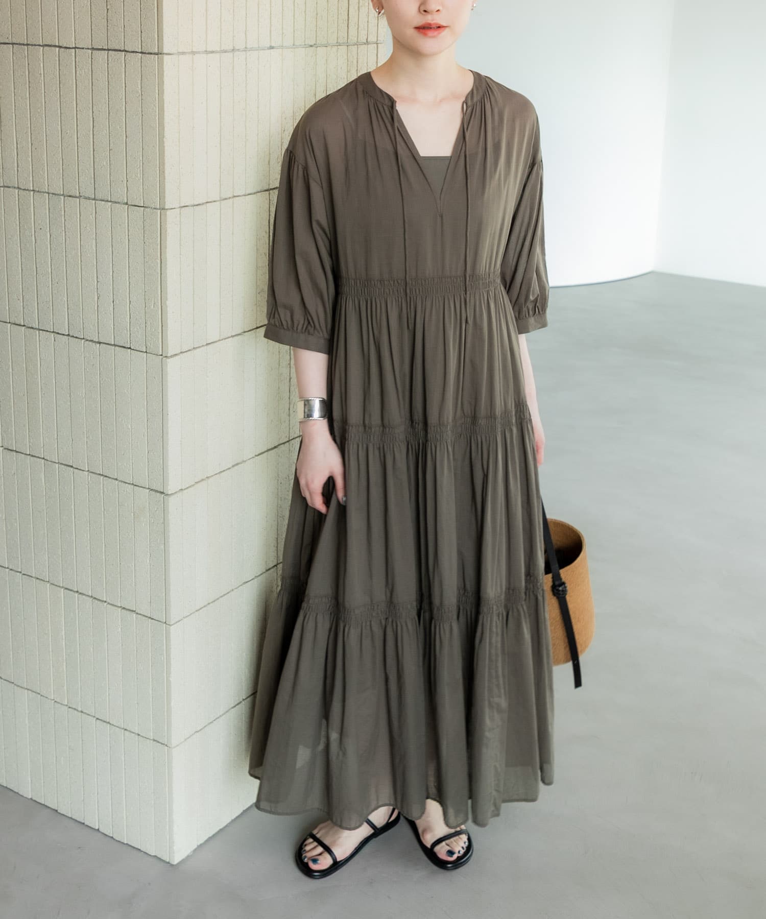 コットンボイルティアードワンピース