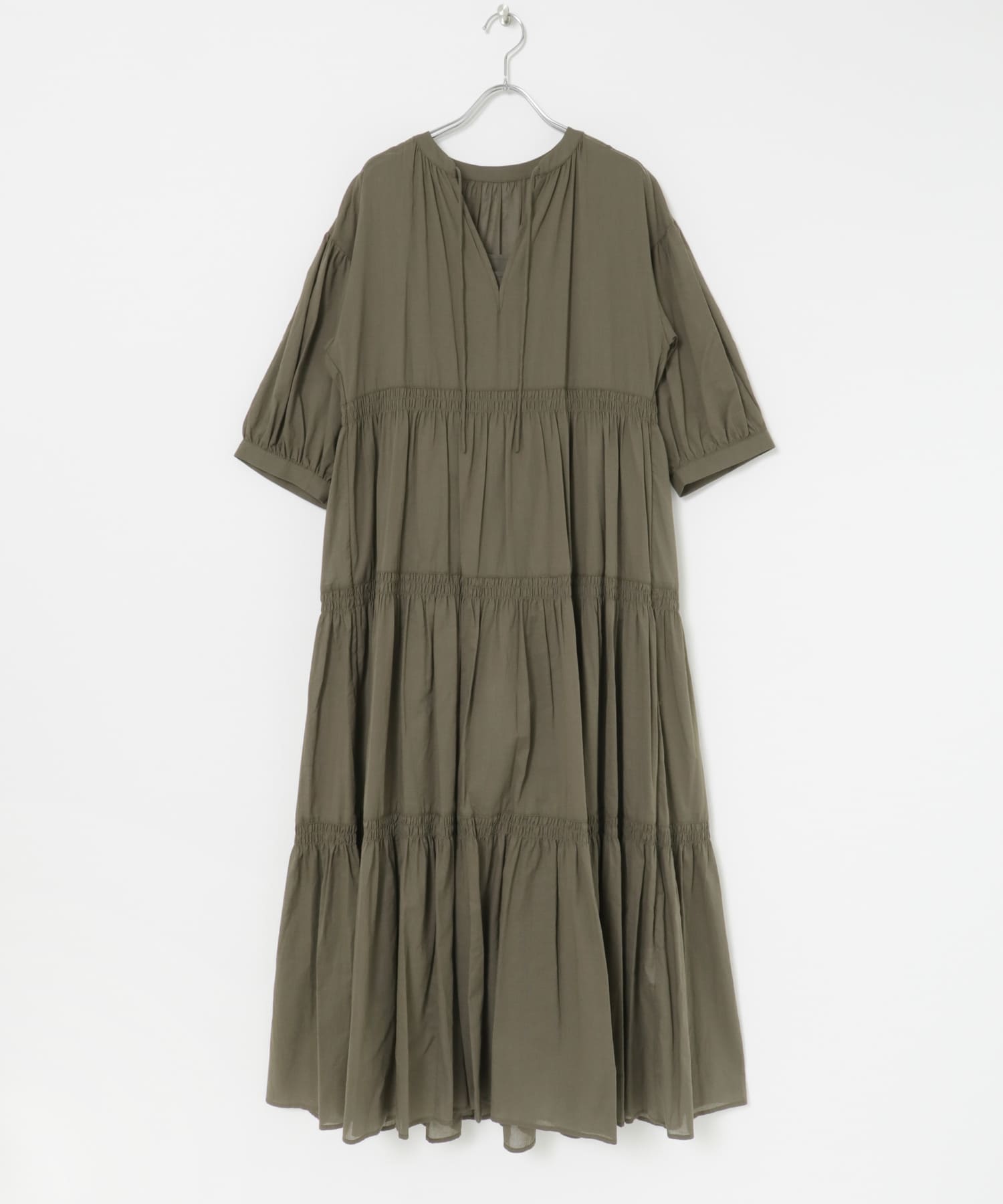 コットンボイルティアードワンピース KHAKI FREE
