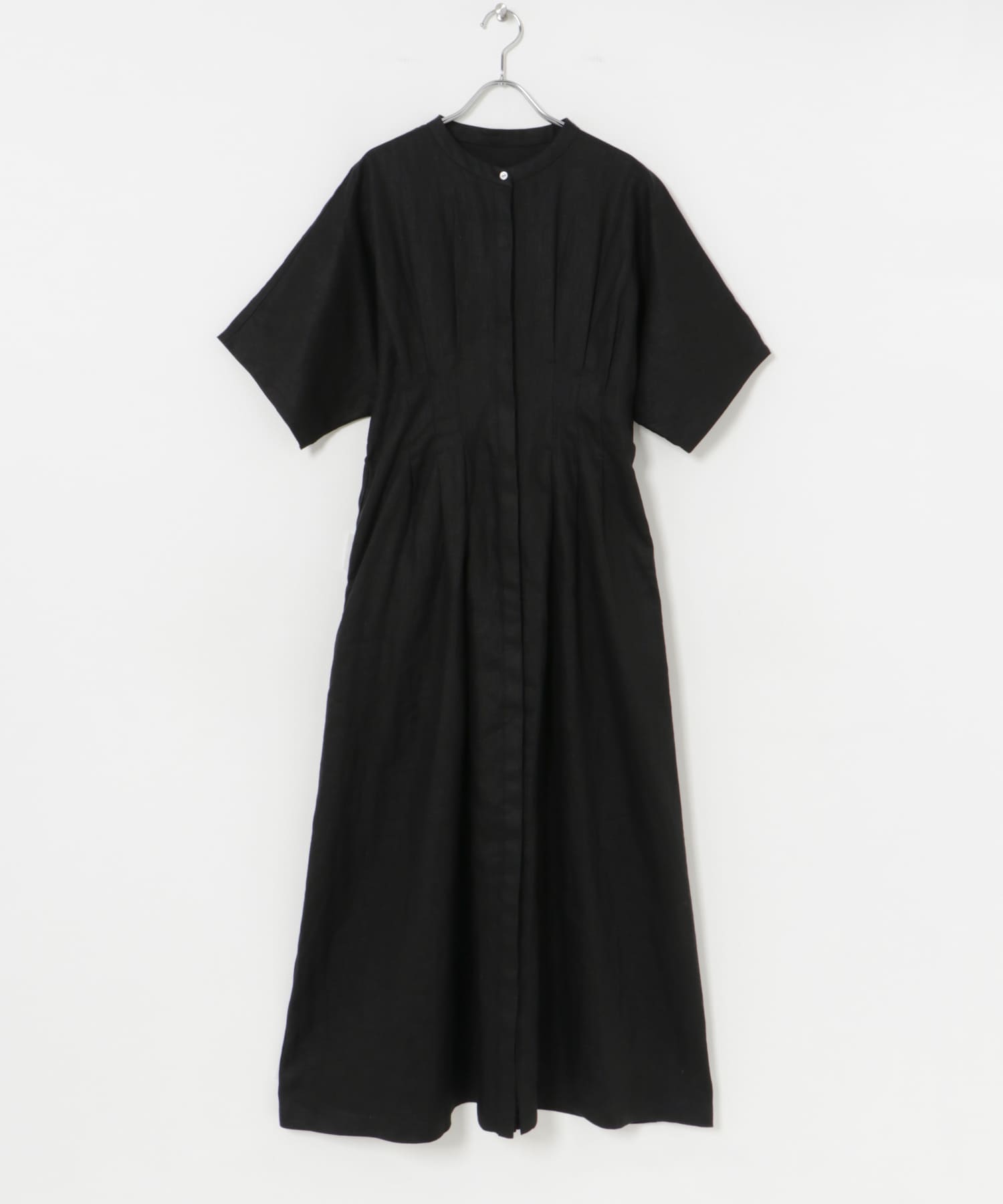 『2サイズ展開』タックデザインリネンワンピース BLACK 36