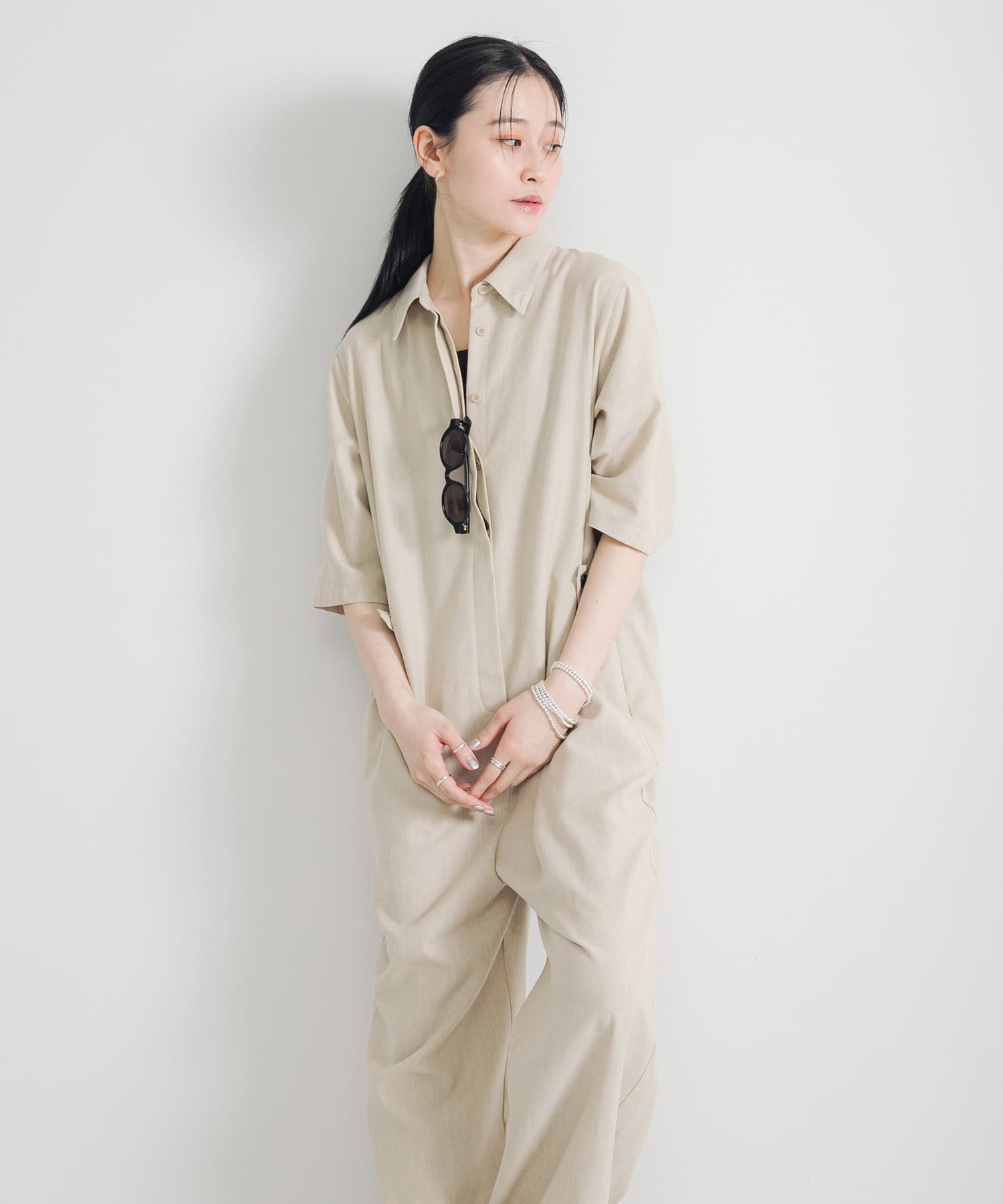 『2サイズ展開』リネンブレンドジャンプスーツ