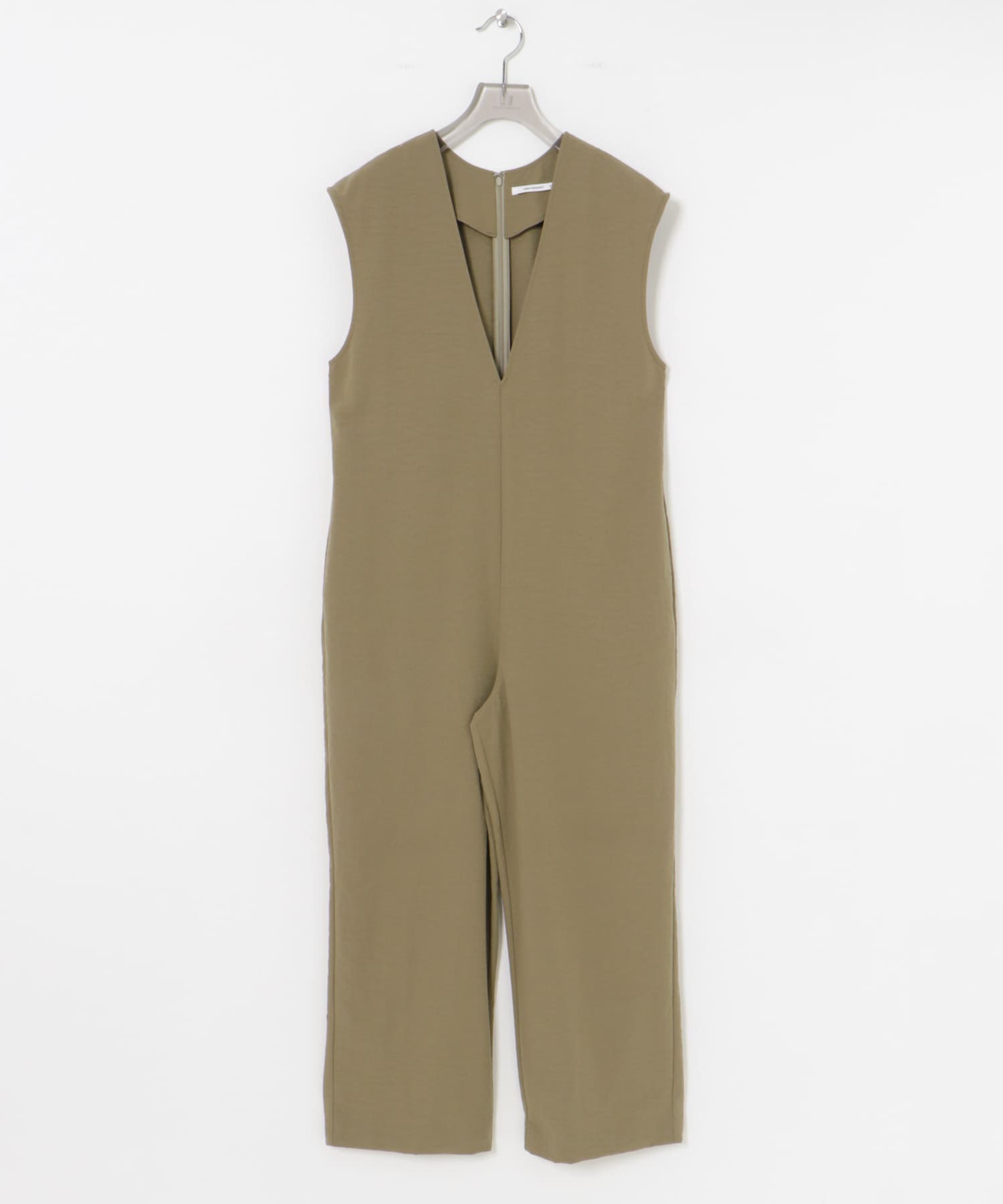 『2サイズ展開』リネンライク深Vネックオールインワン KHAKI 36