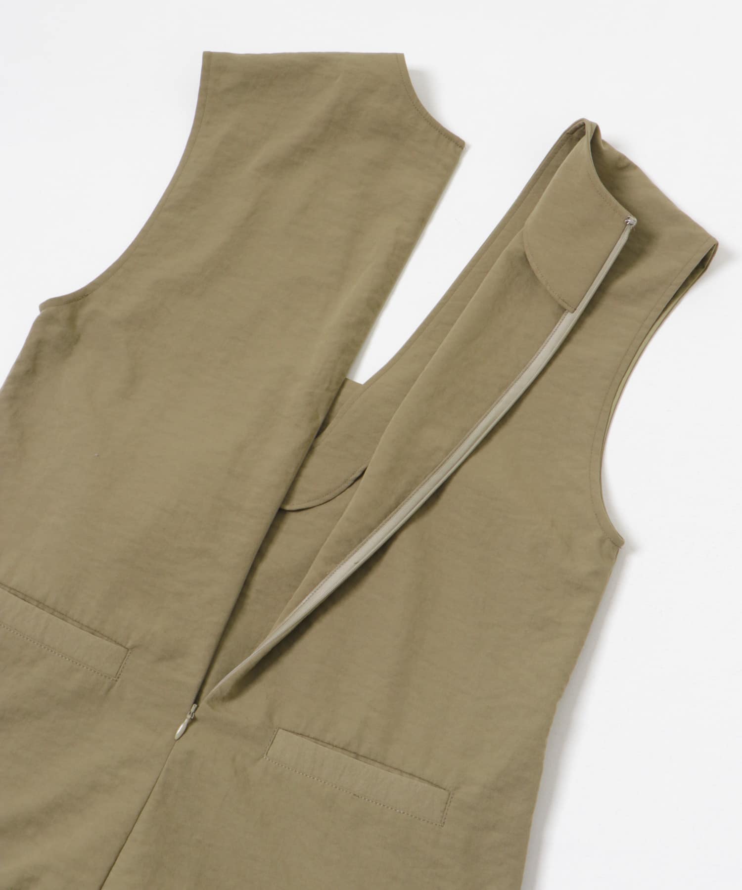 『2サイズ展開』リネンライク深Vネックオールインワン KHAKI 36