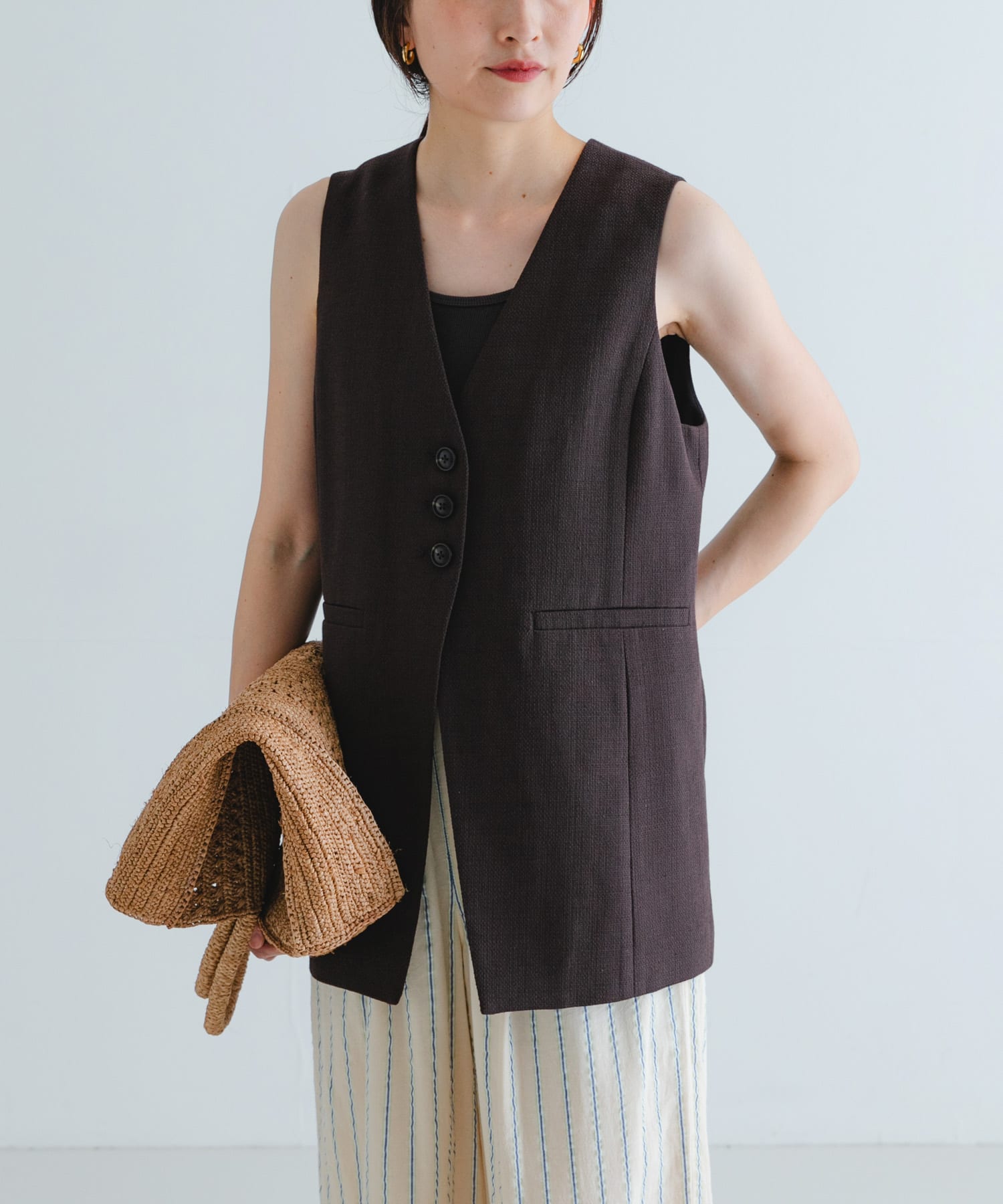 コットンリネンノーカラージレ