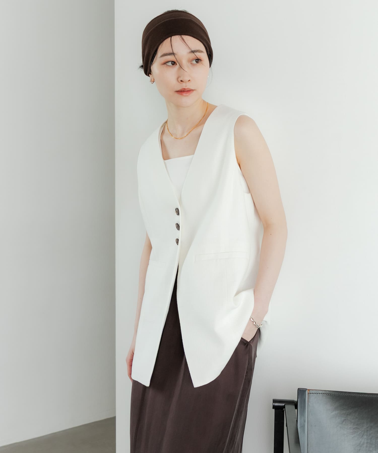 コットンリネンノーカラージレ