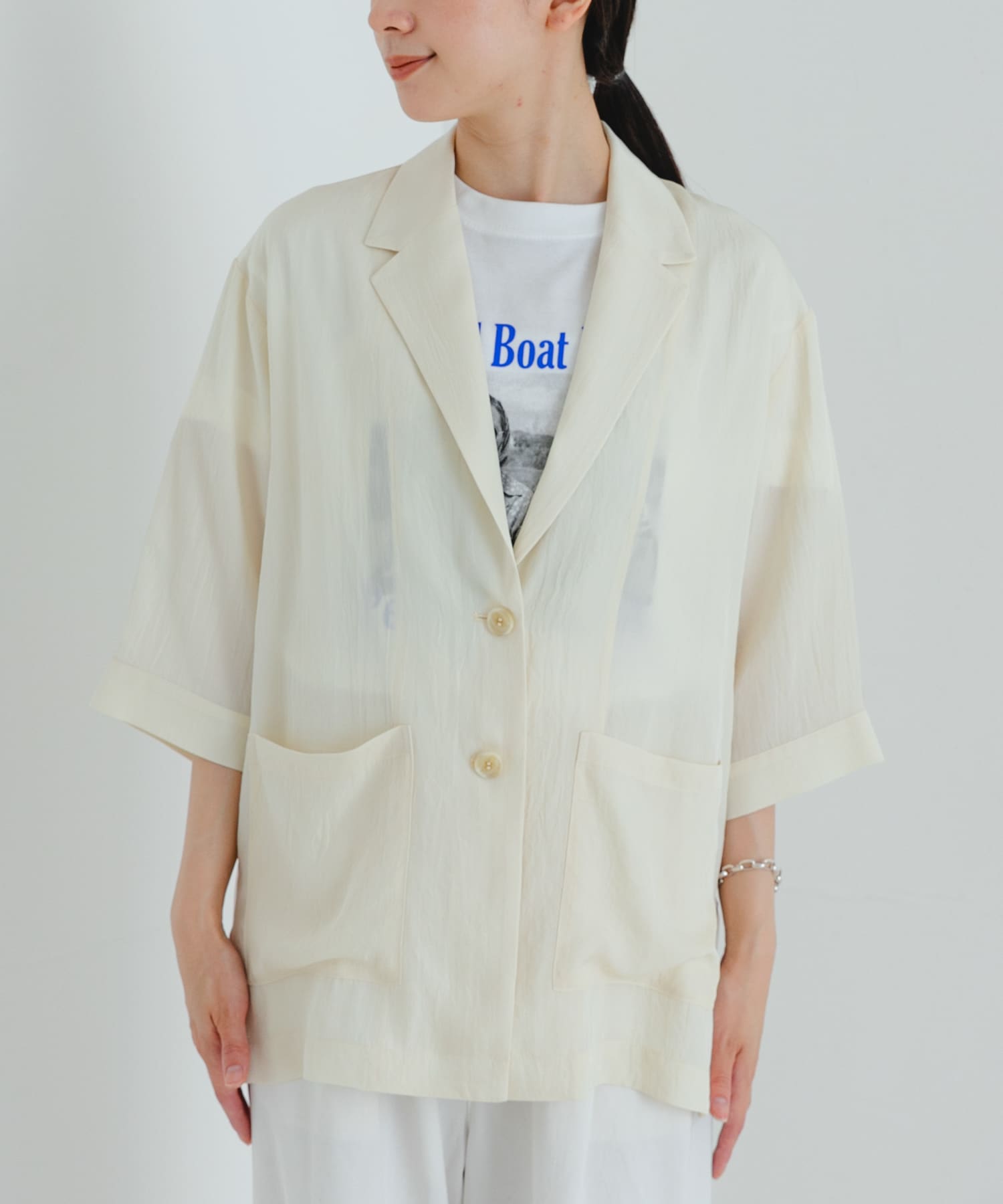 URBANRESEARCH『接触冷感』Naiaアセテートハーフスリーブジャケット 接触冷感』Naiaアセテートハーフスリーブジャケット(FREE IVORY