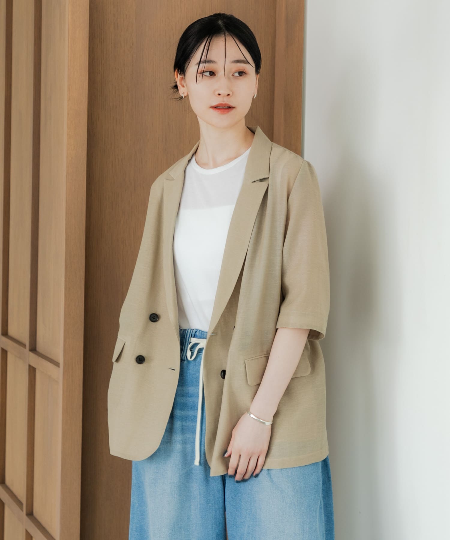 『イージーケア』シアーメッシュハーフスリーブジャケット