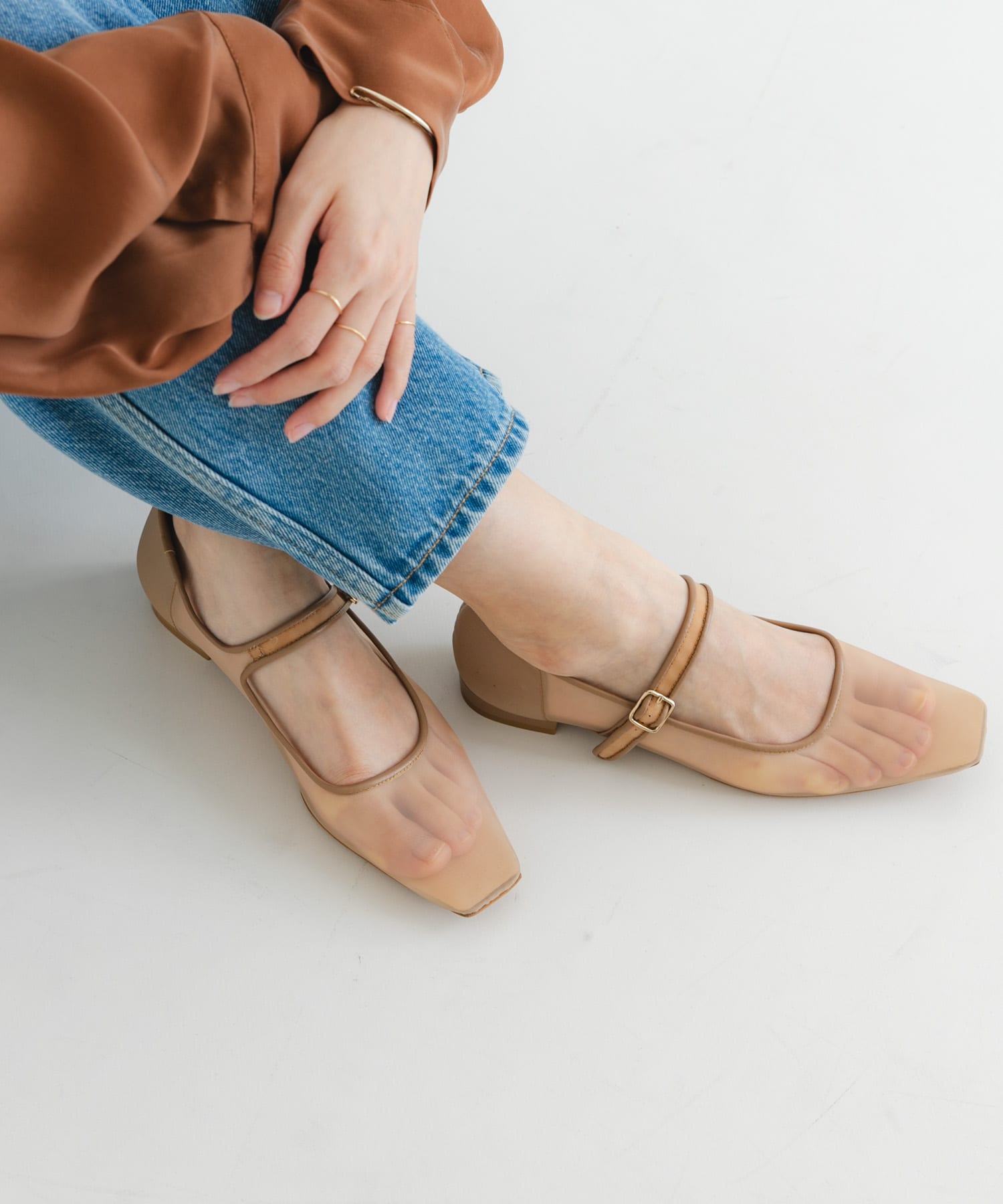 シアーメリージェーンフラットシューズ BEIGE 23.5