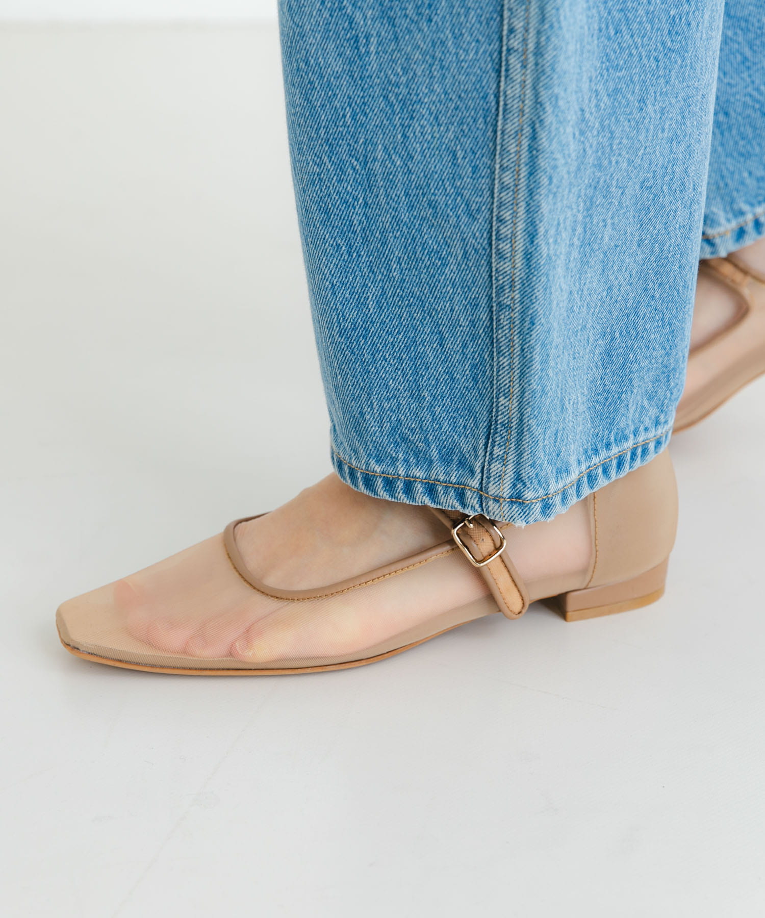 シアーメリージェーンフラットシューズ BEIGE 23.5