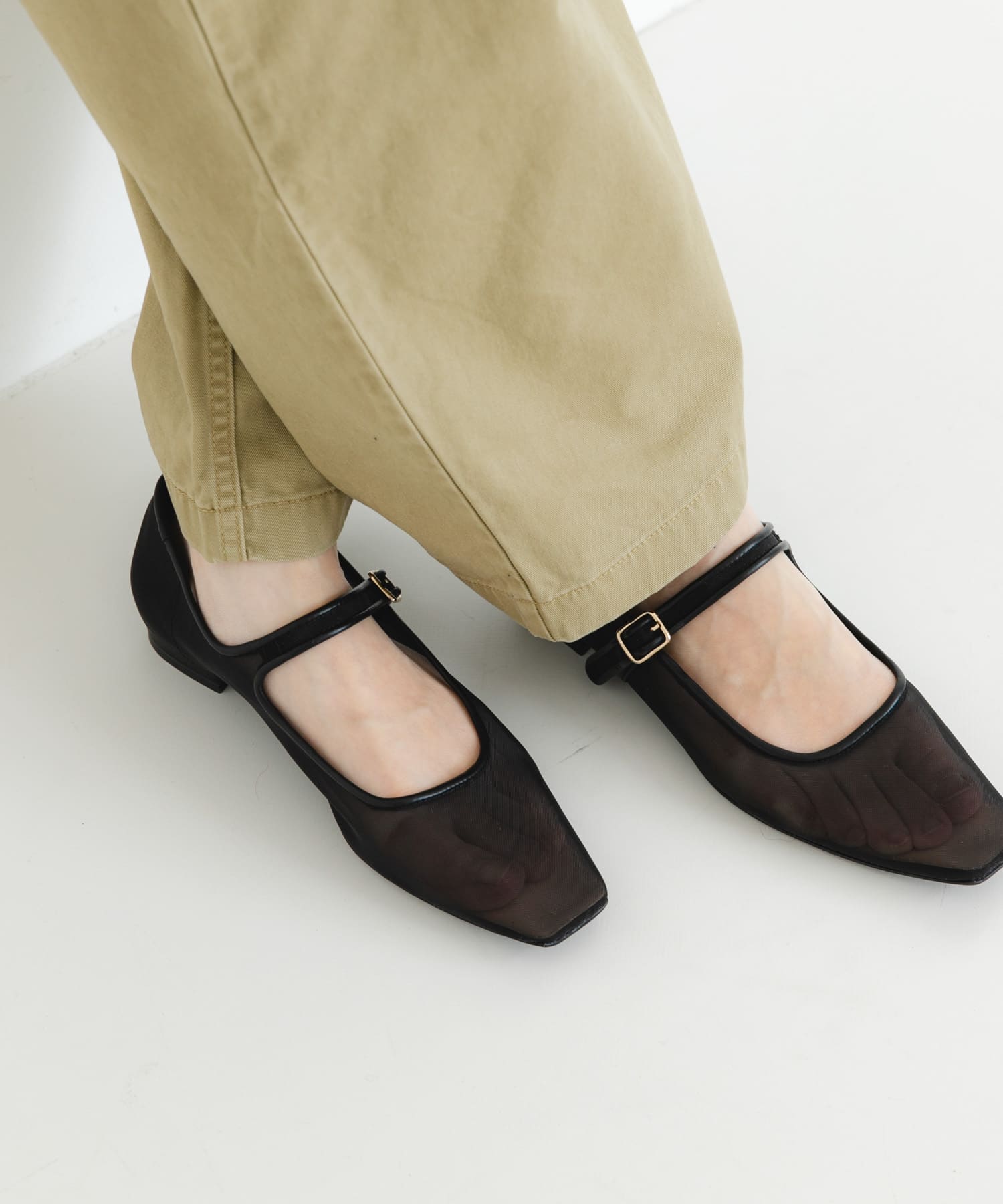 シアーメリージェーンフラットシューズ BLACK 23.5