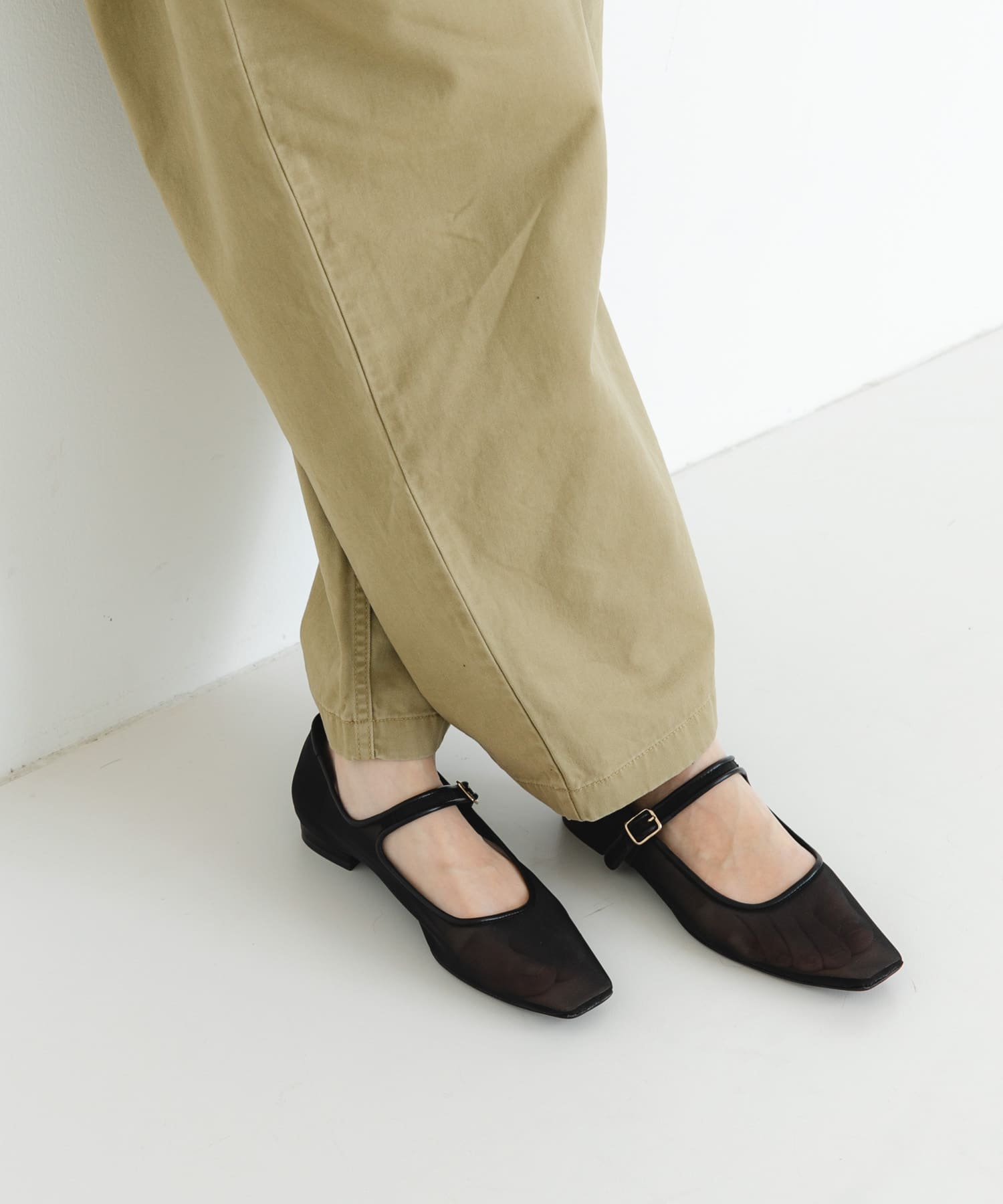 シアーメリージェーンフラットシューズ BLACK 23.5