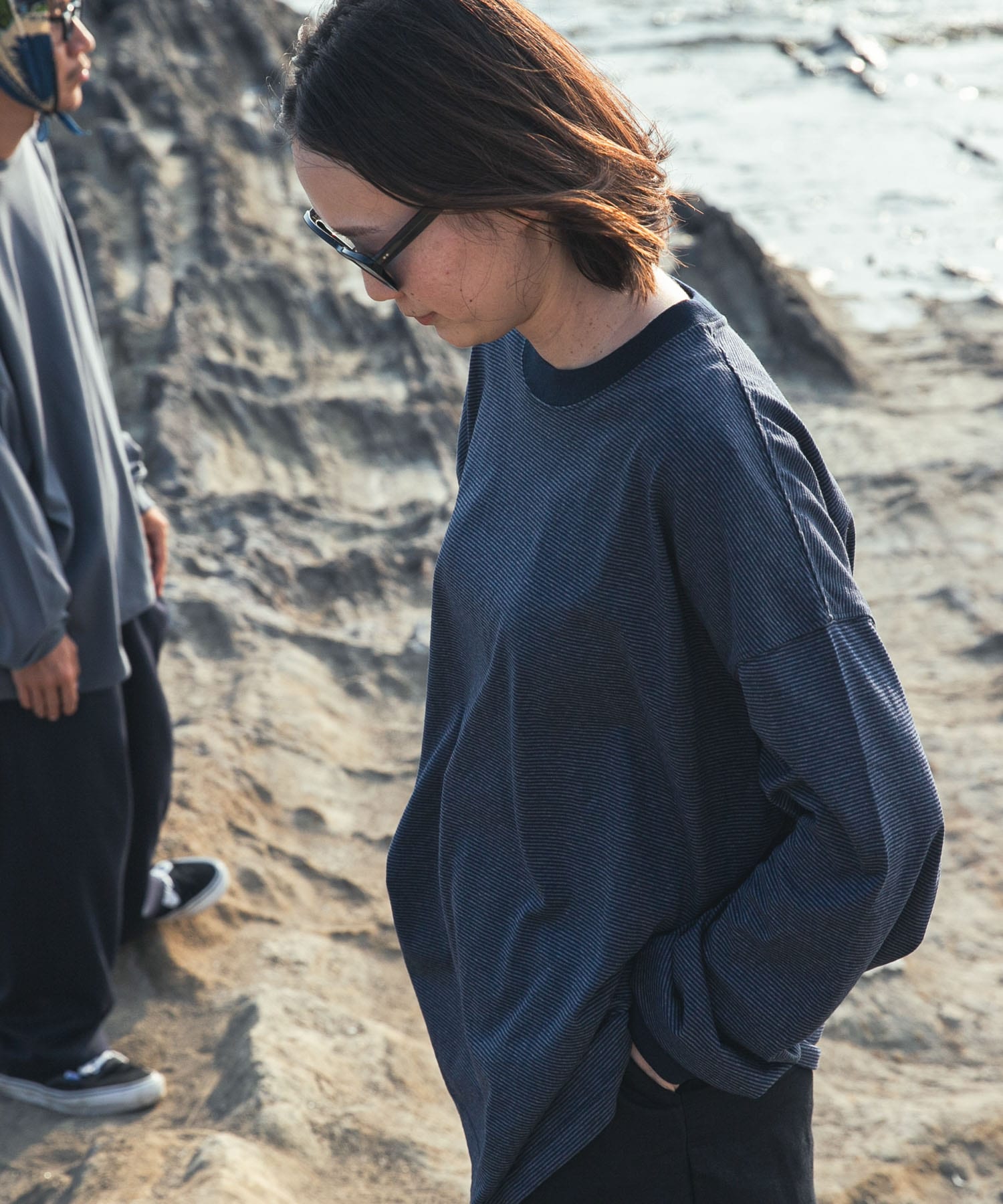 Wide Dad　Dad LONG-SLEEVE T-SHIRTS NVY BORDER 1