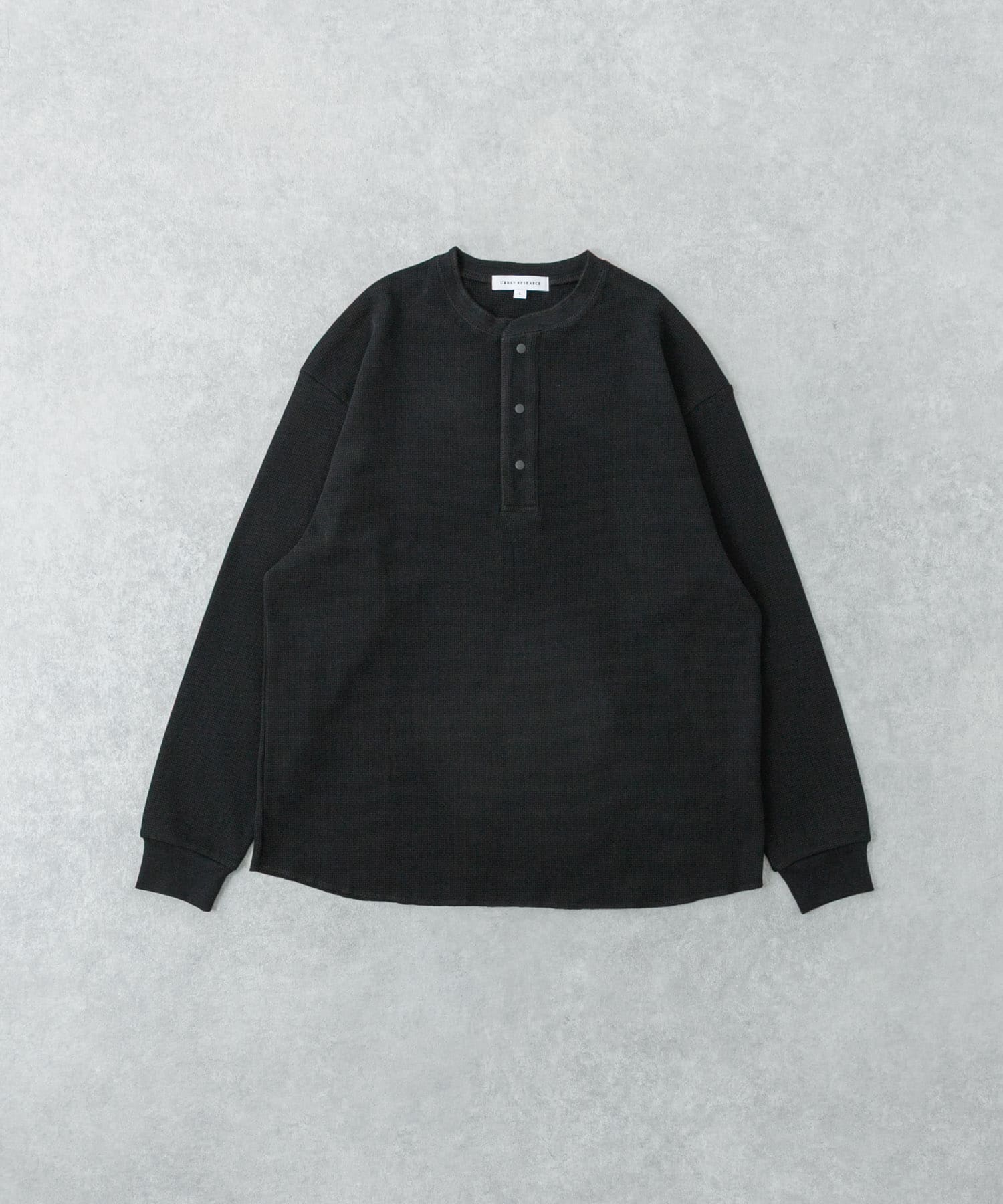 『UR TECH』度詰めワッフルヘンリーロングスリーブ BLACK M