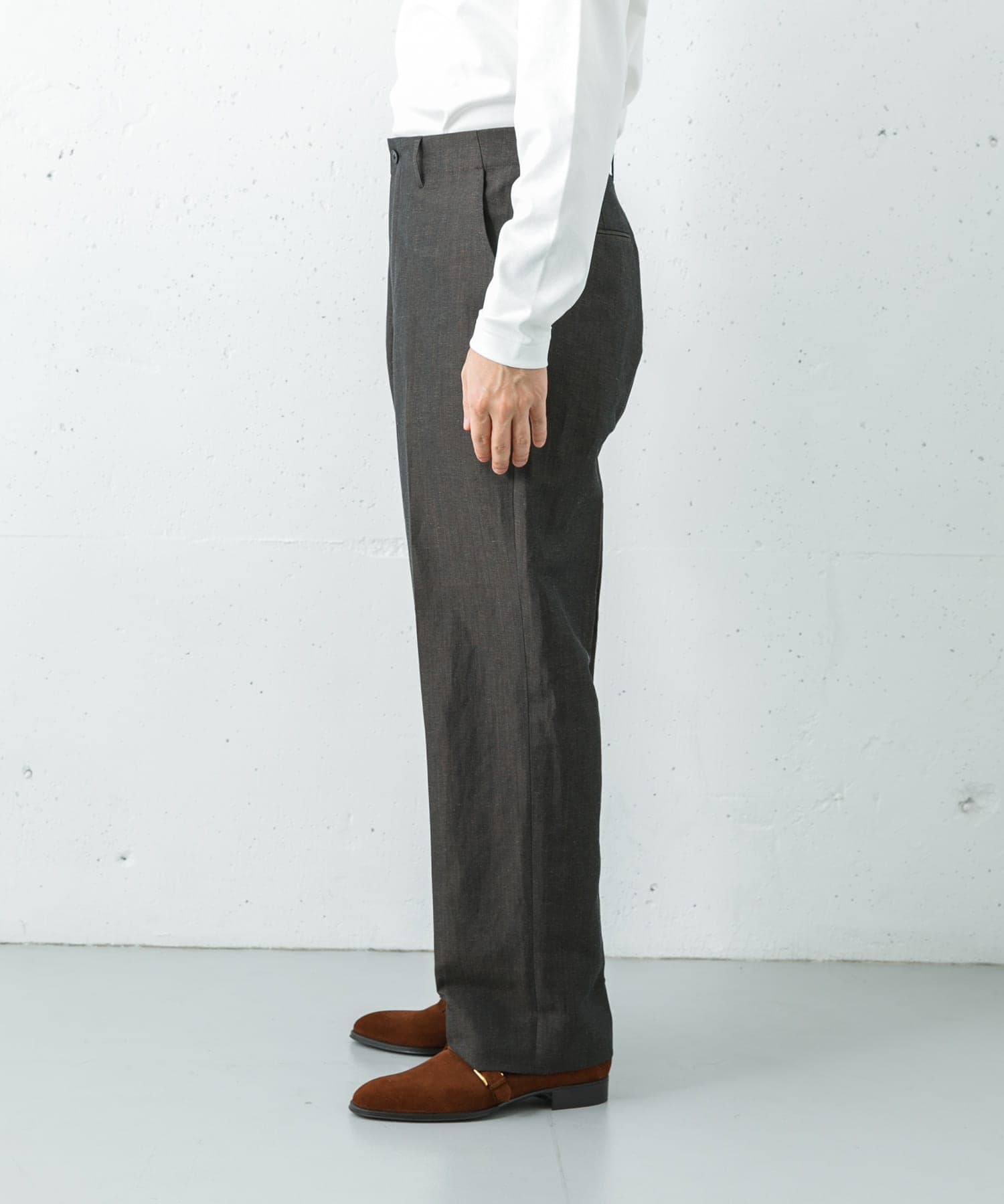new basic　WOOL LINEN TROUSER BROWN M