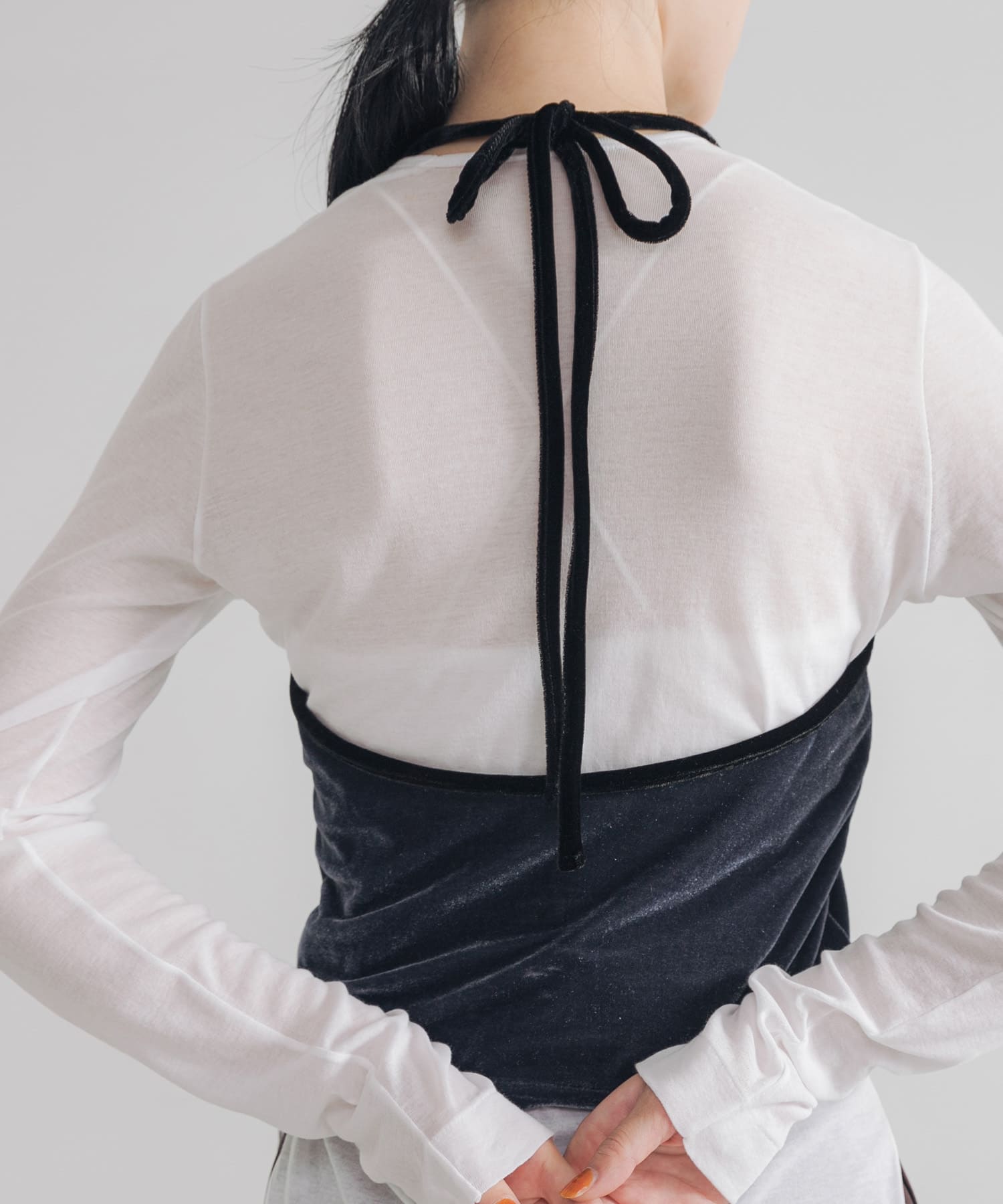 ホルターネックベロアビスチェ BLU×BLK FREE