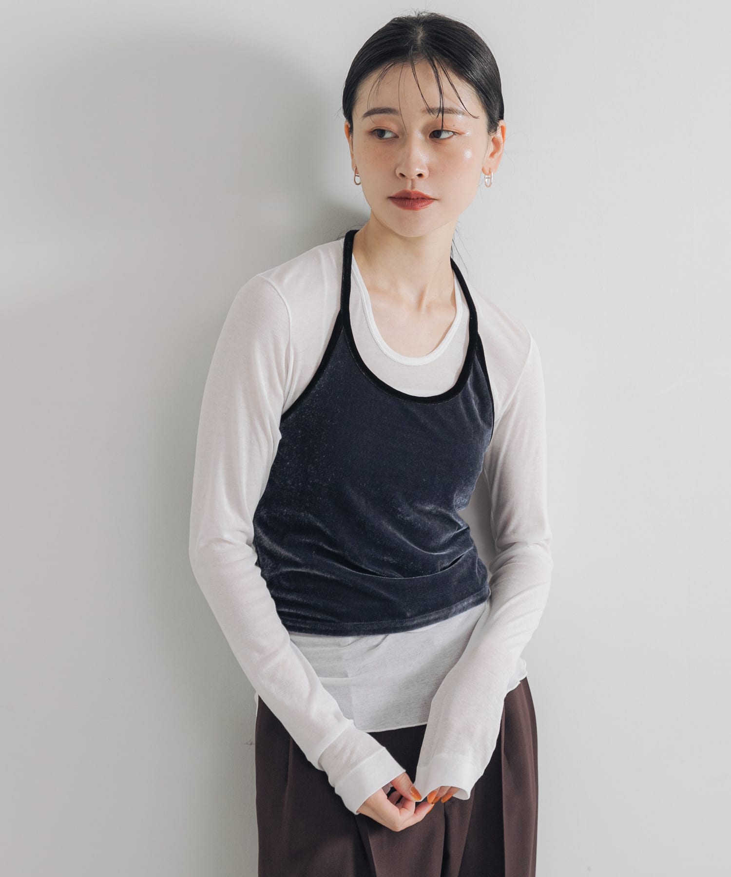 ホルターネックベロアビスチェ BLU×BLK FREE