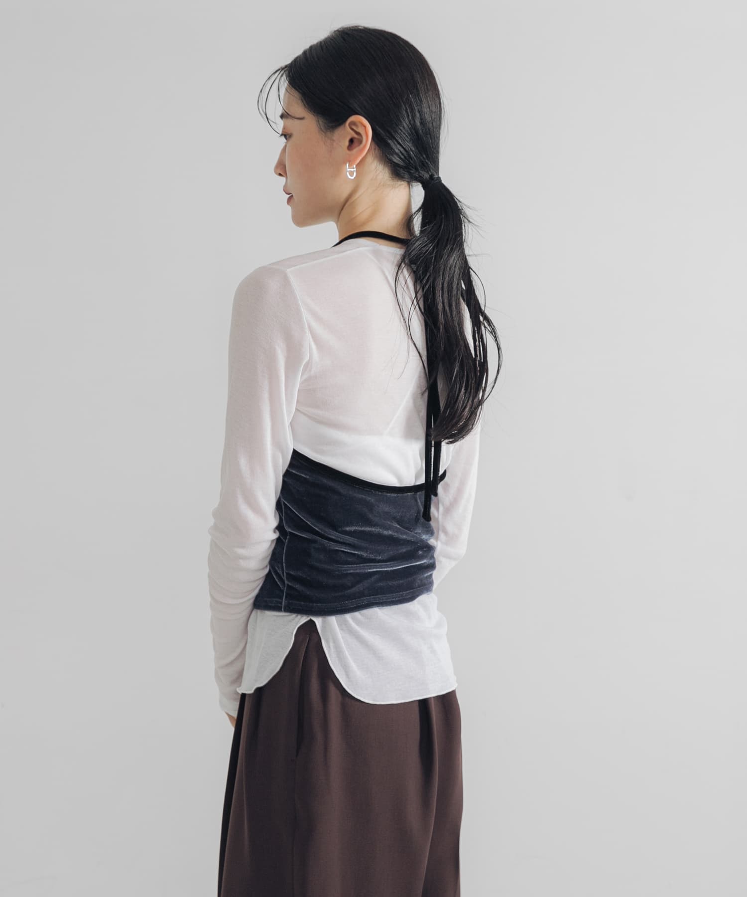 ホルターネックベロアビスチェ BLU×BLK FREE