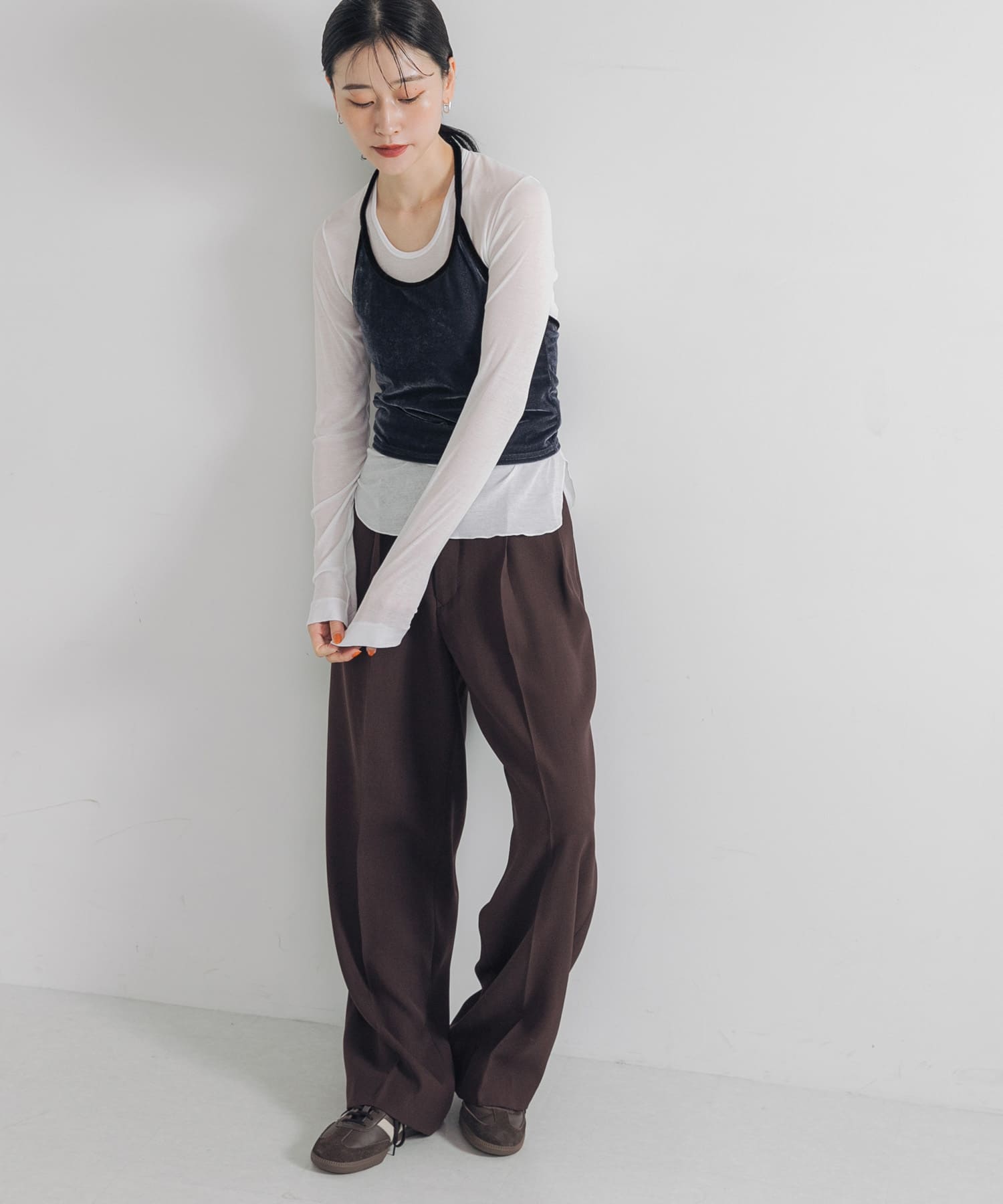 ホルターネックベロアビスチェ BLU×BLK FREE