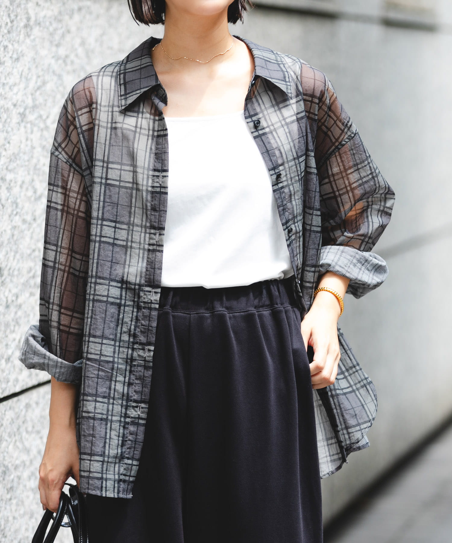 シアーチェックオーバーシャツ