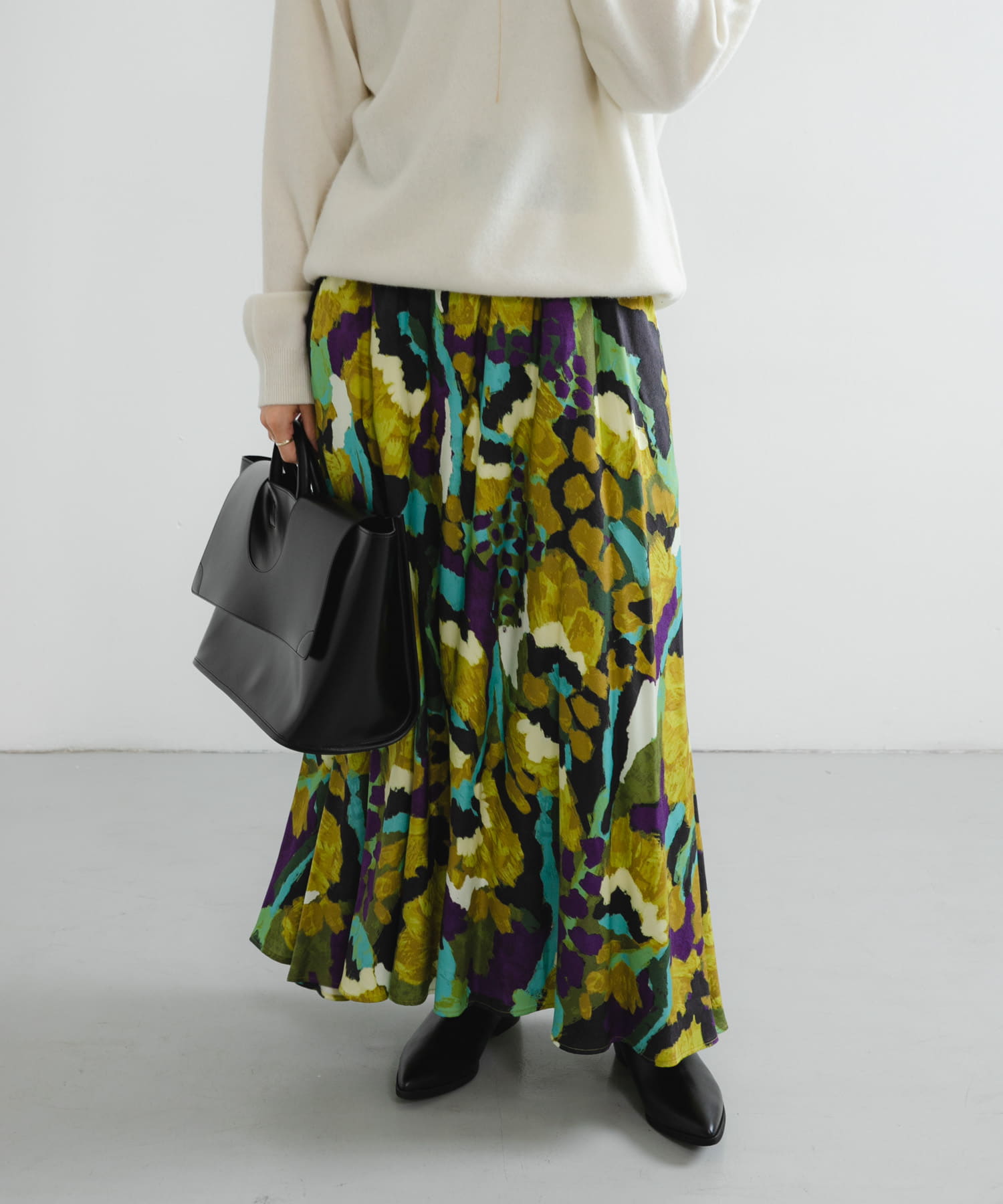 『WEB限定』アートフラワープリントギャザースカート