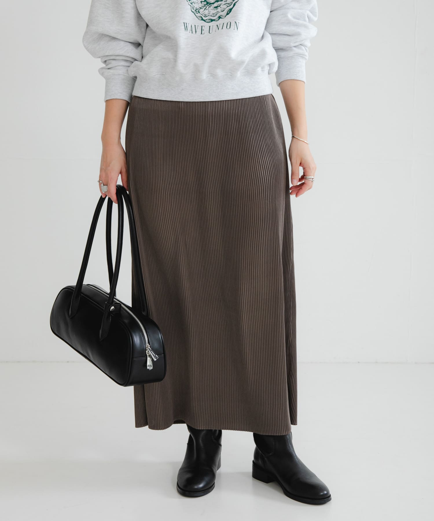 【通りすがり様用】 サテンプリーツストレートラインスカート(FREE KHAKI): スカート