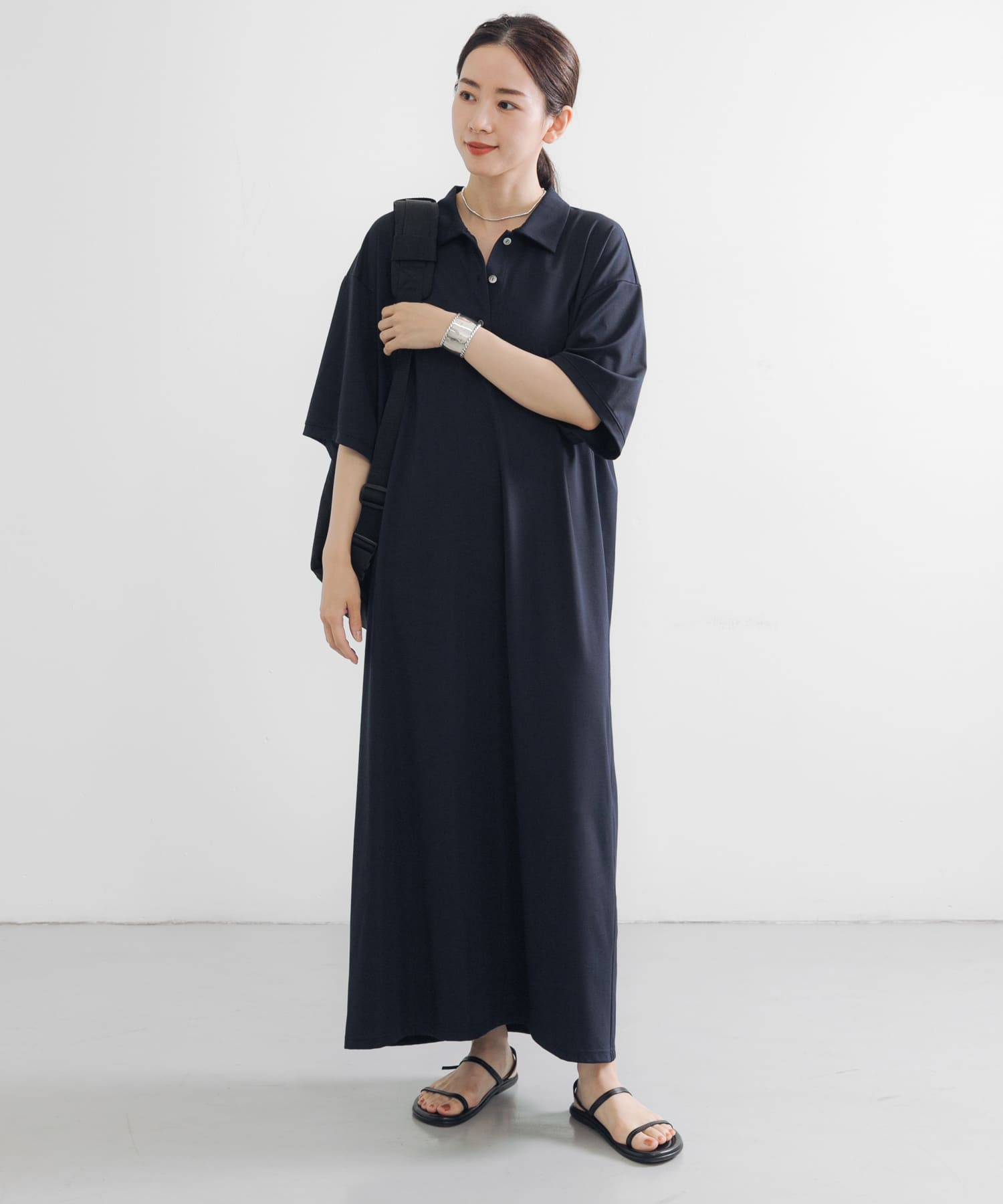 レーヨンナイロンシャツカラーワンピース