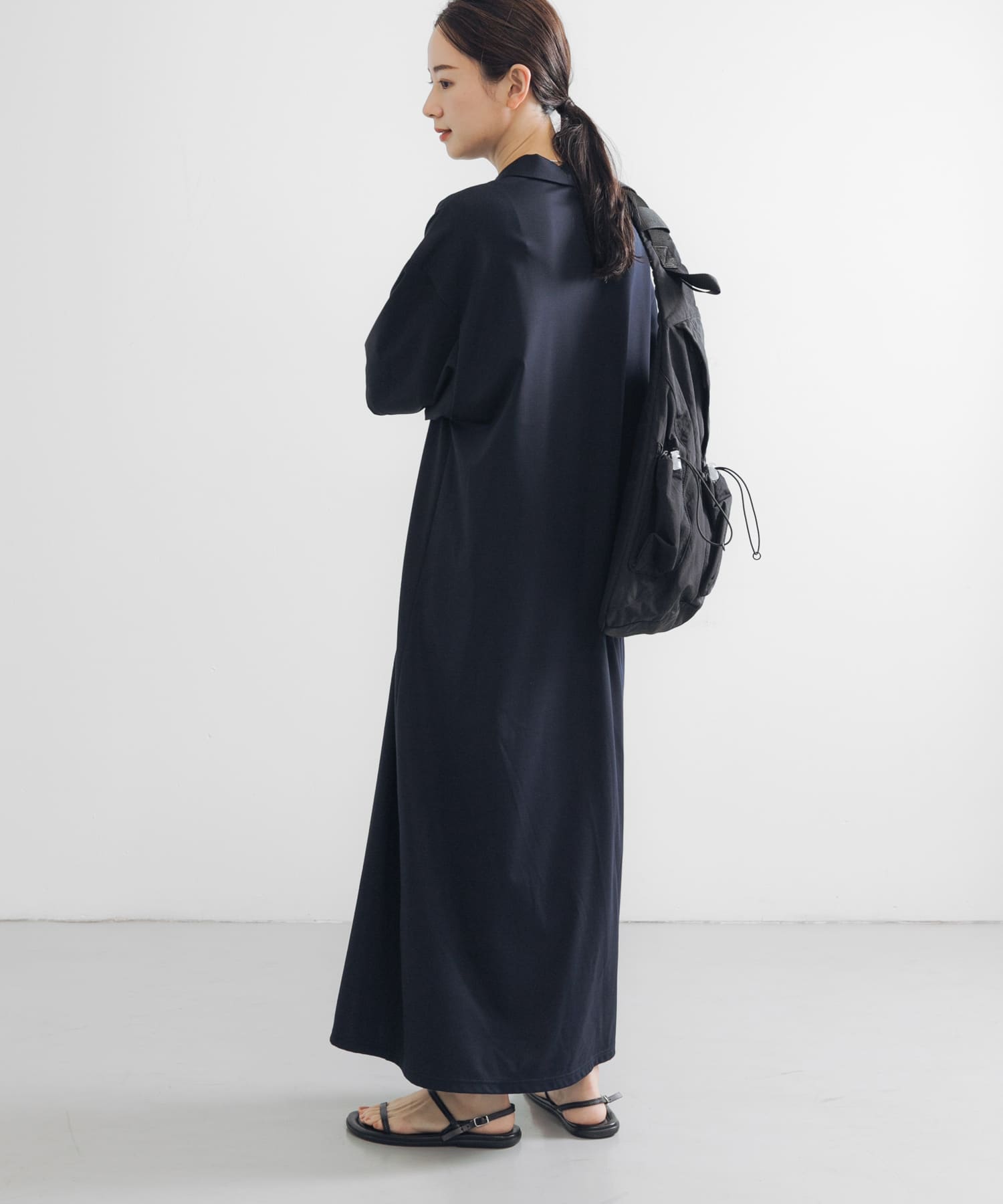 レーヨンナイロンシャツカラーワンピース NAVY FREE