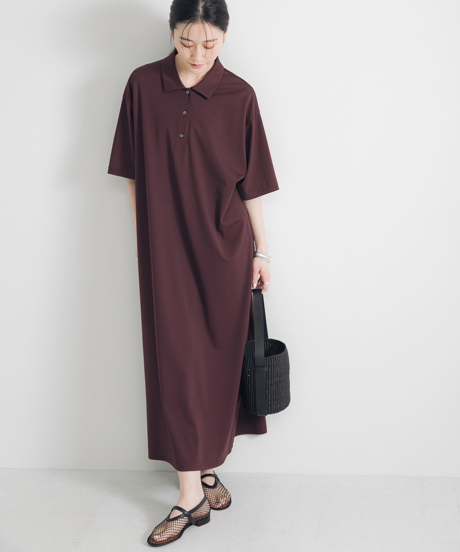 レーヨンナイロンシャツカラーワンピース