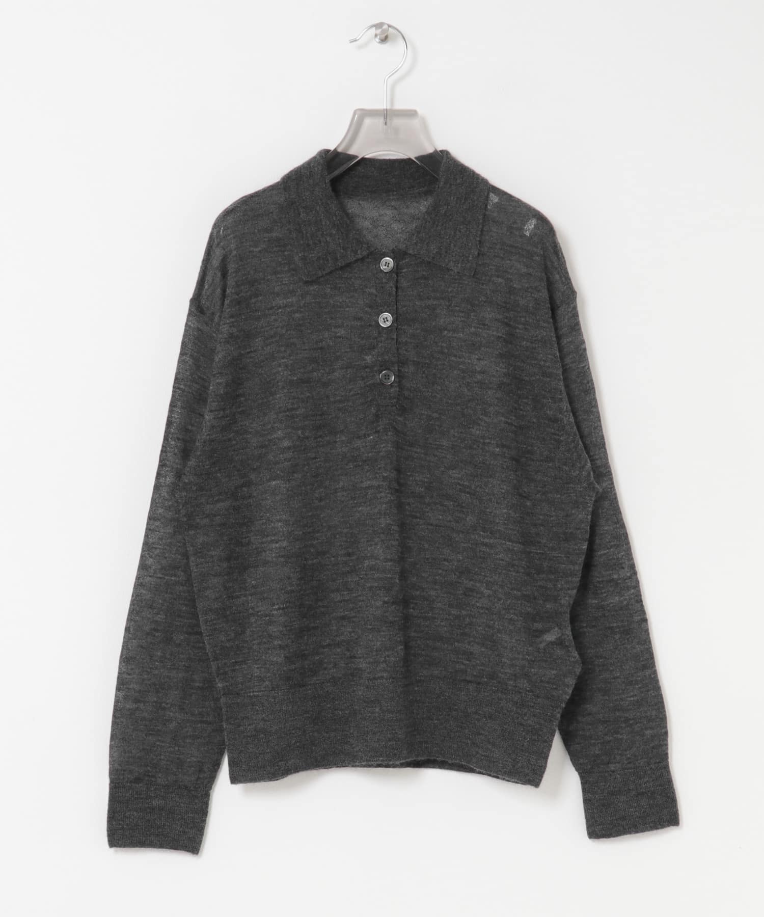 ヘアリーポロ衿付きニット CHARCOAL FREE