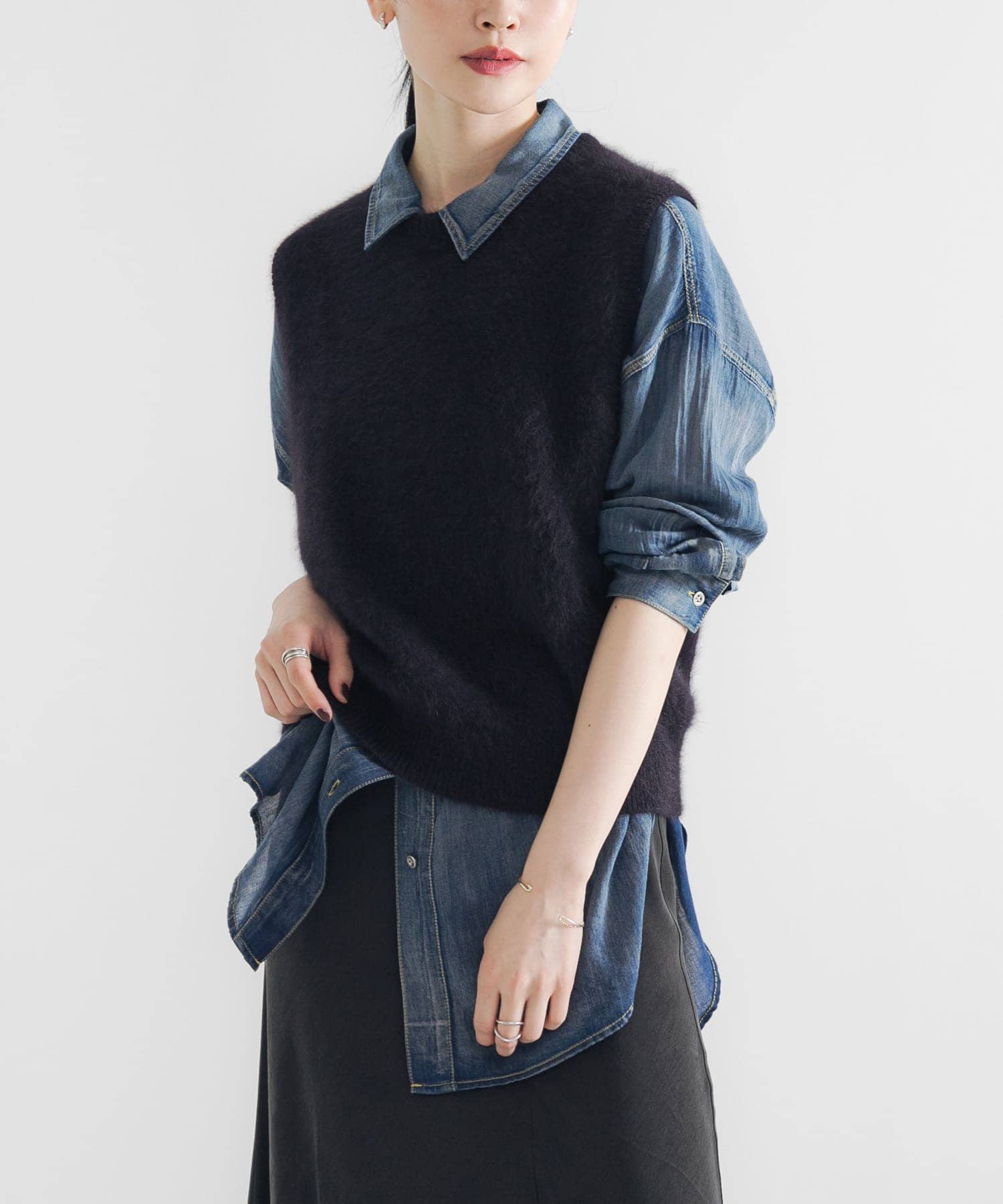 新品タグ付◆ NAVY かぐれ アルパカ混ワイドニットベスト　アーバンリサーチ 新品タグ付◉ かぐれ アルパカ混ワイドニットベスト ネイビー アーバン