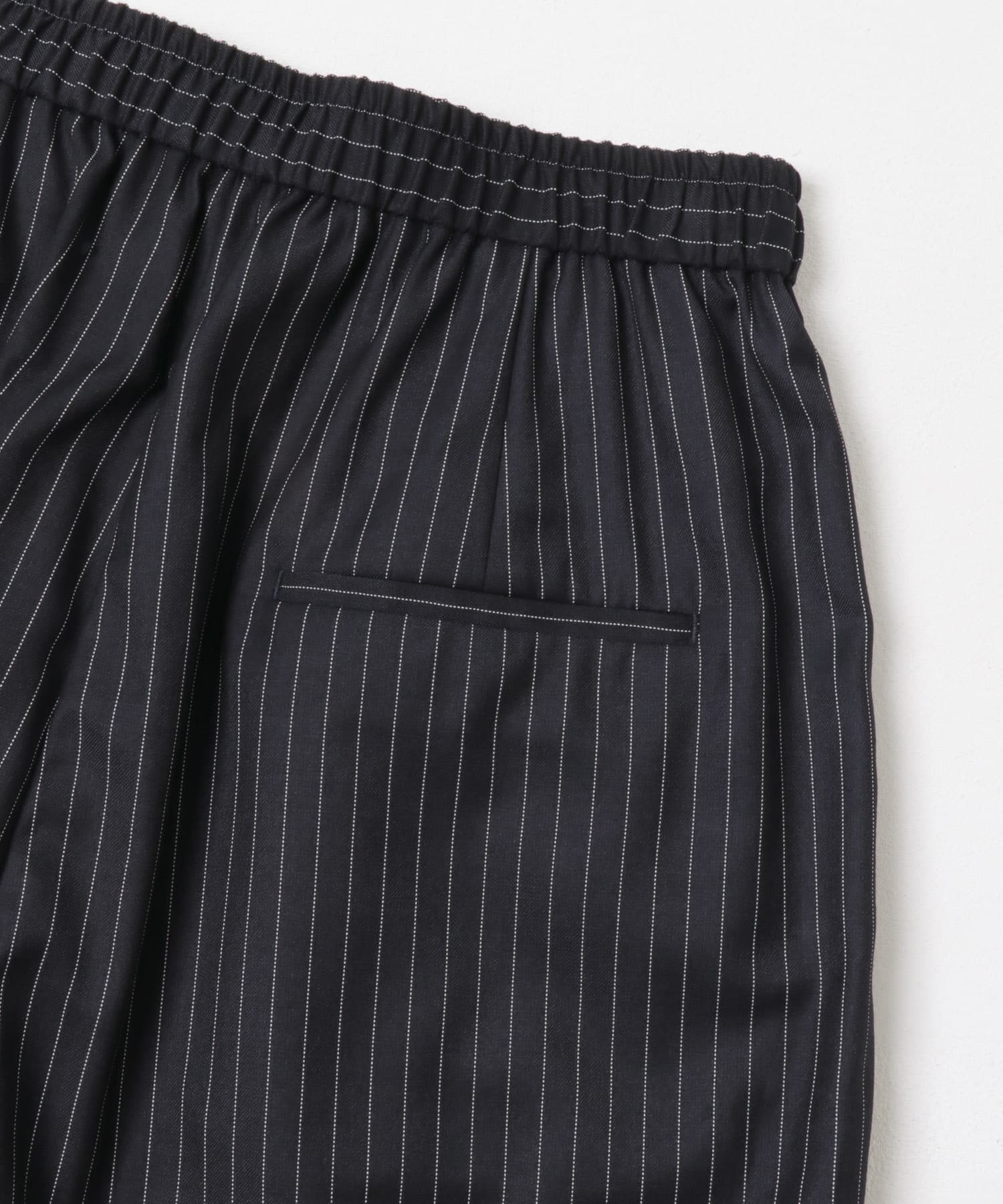 『3サイズ展開』『イージーケア』 ウール混タックギャザーストレートパンツ NVY STRIPE 36