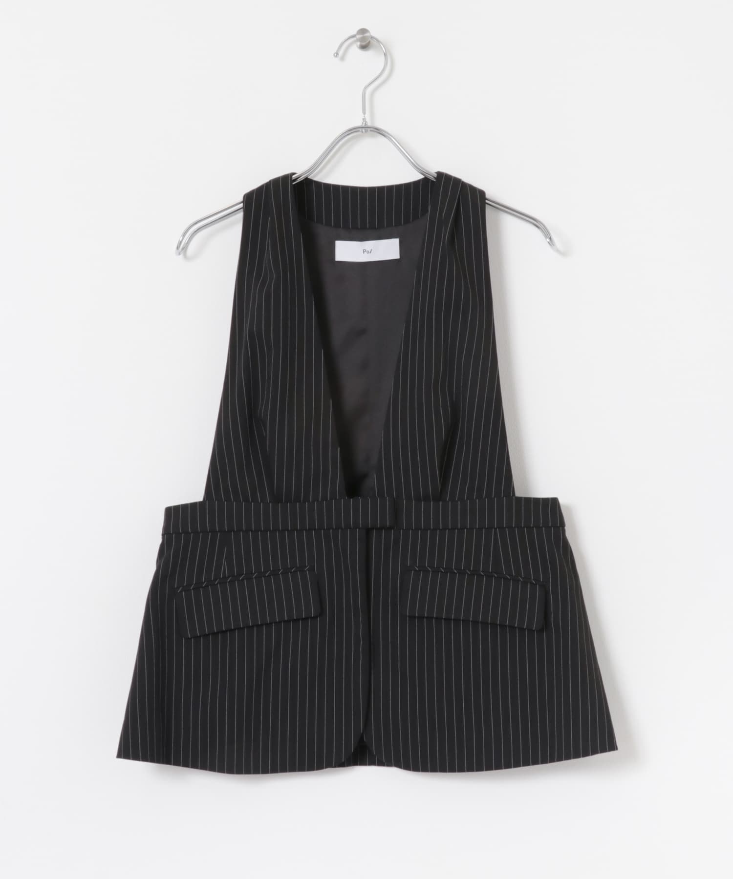 Po/　Stripe vest stripe blk FREE