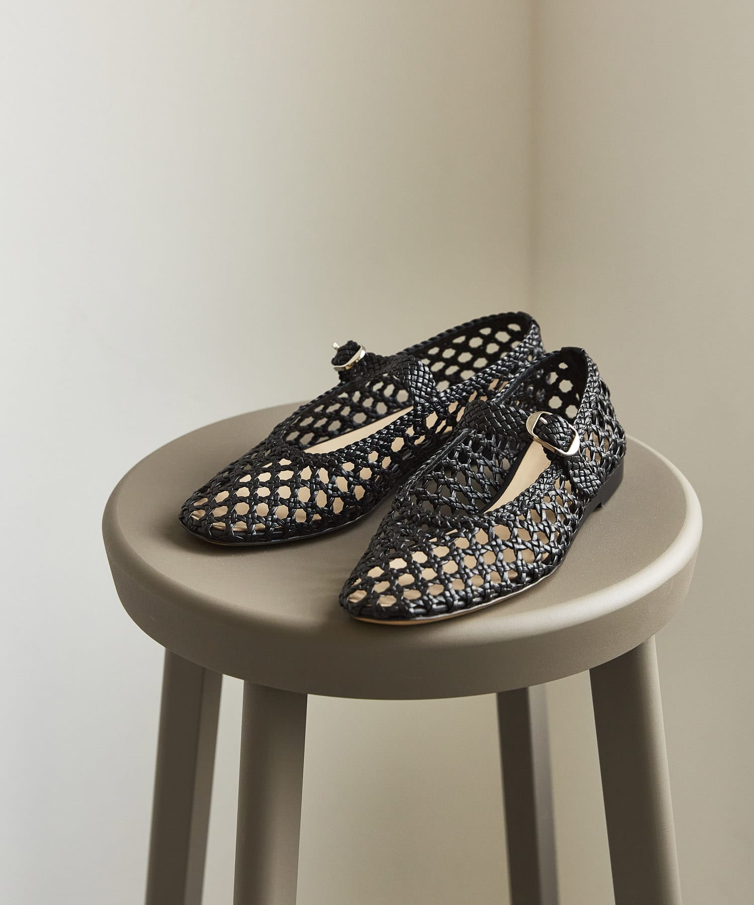 LE MONDE BERYL　MARY JANE WOVEN LEATHER BLACK 36