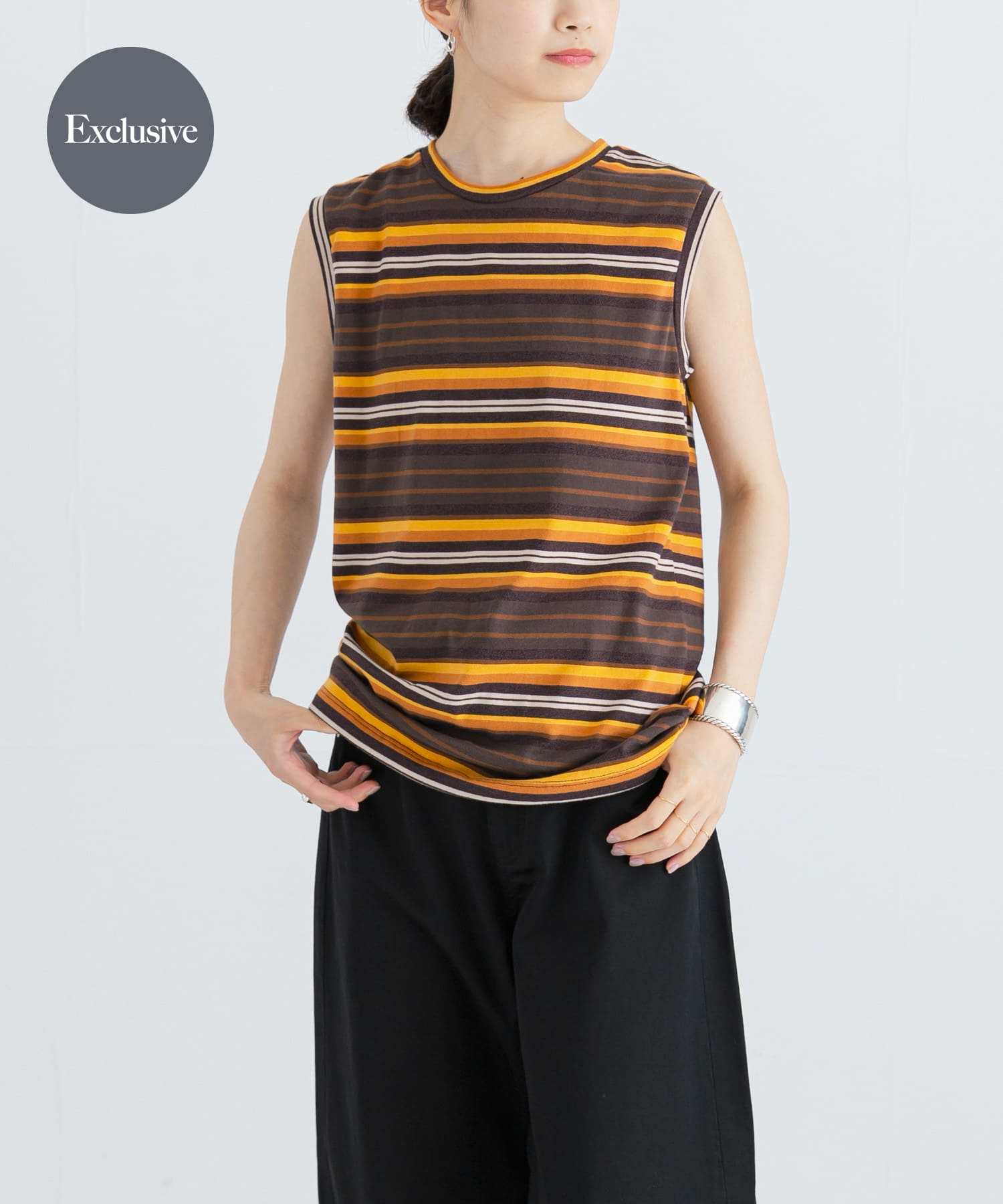 別注』SOBLANTE by MIXTA×UR MULTI BORDER NO SLEEVE(S BK YLW CML
