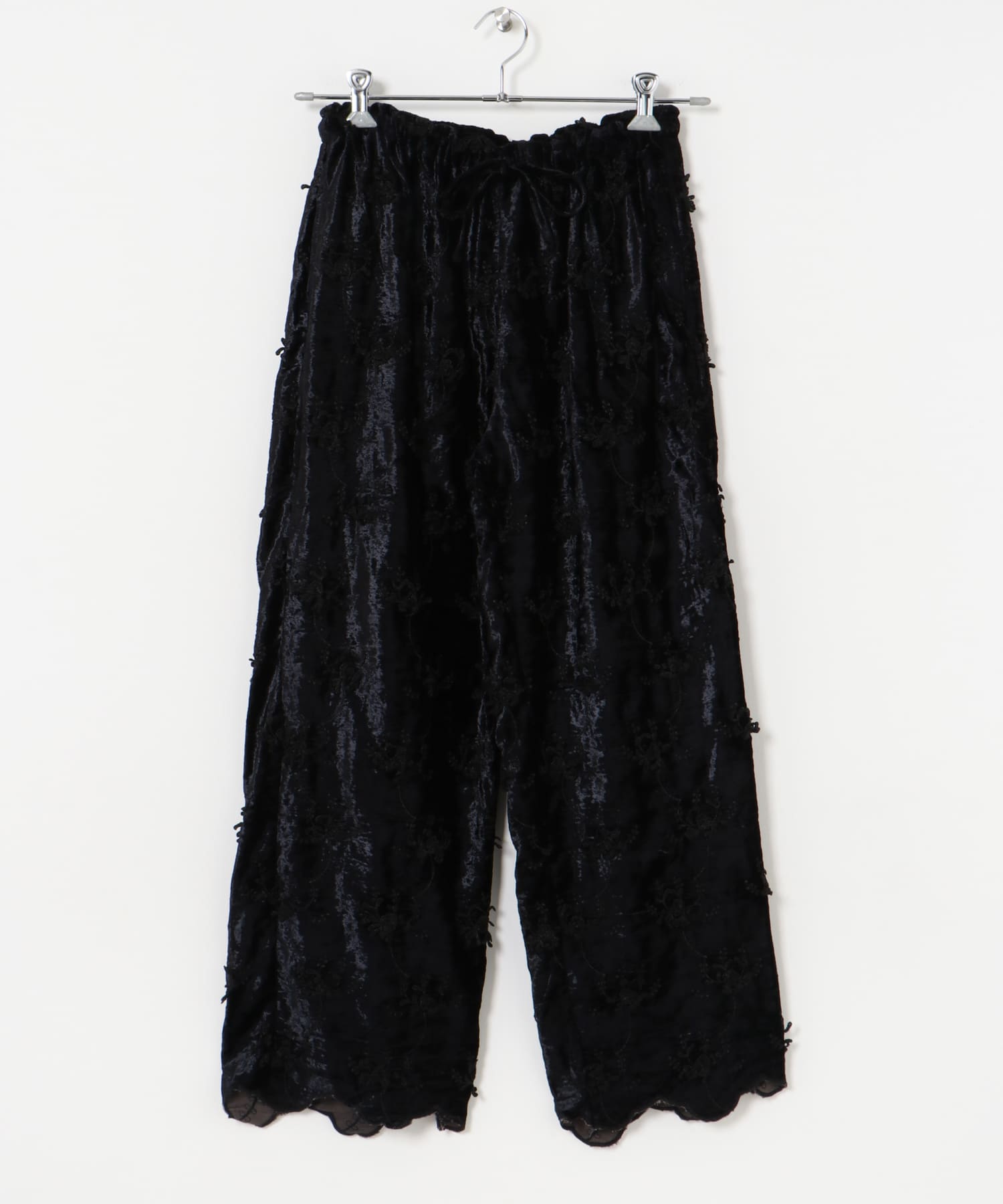 crinkle crinkle crinkle　velvet embroidery pants BLACKLAME FREE