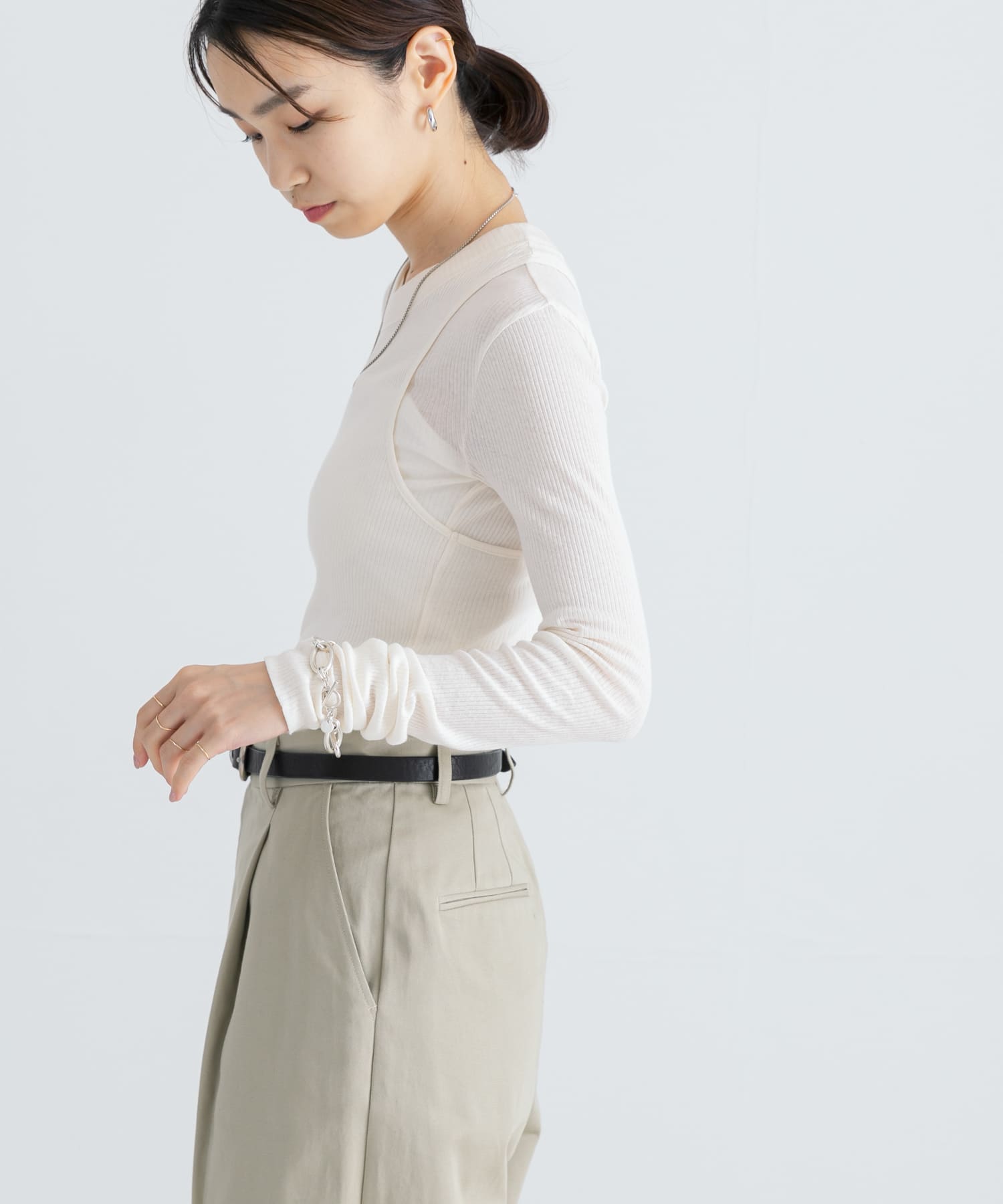 NINETY PERCENT ANIS LT WEIGHT RIB TOP(S W WHITE): トップス｜URBAN