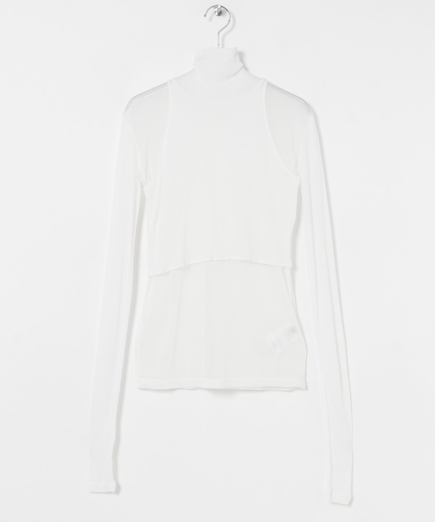 SEEALL　LAYERED SHEER HIGH-NECK T-SHIRTS WHITE FREE