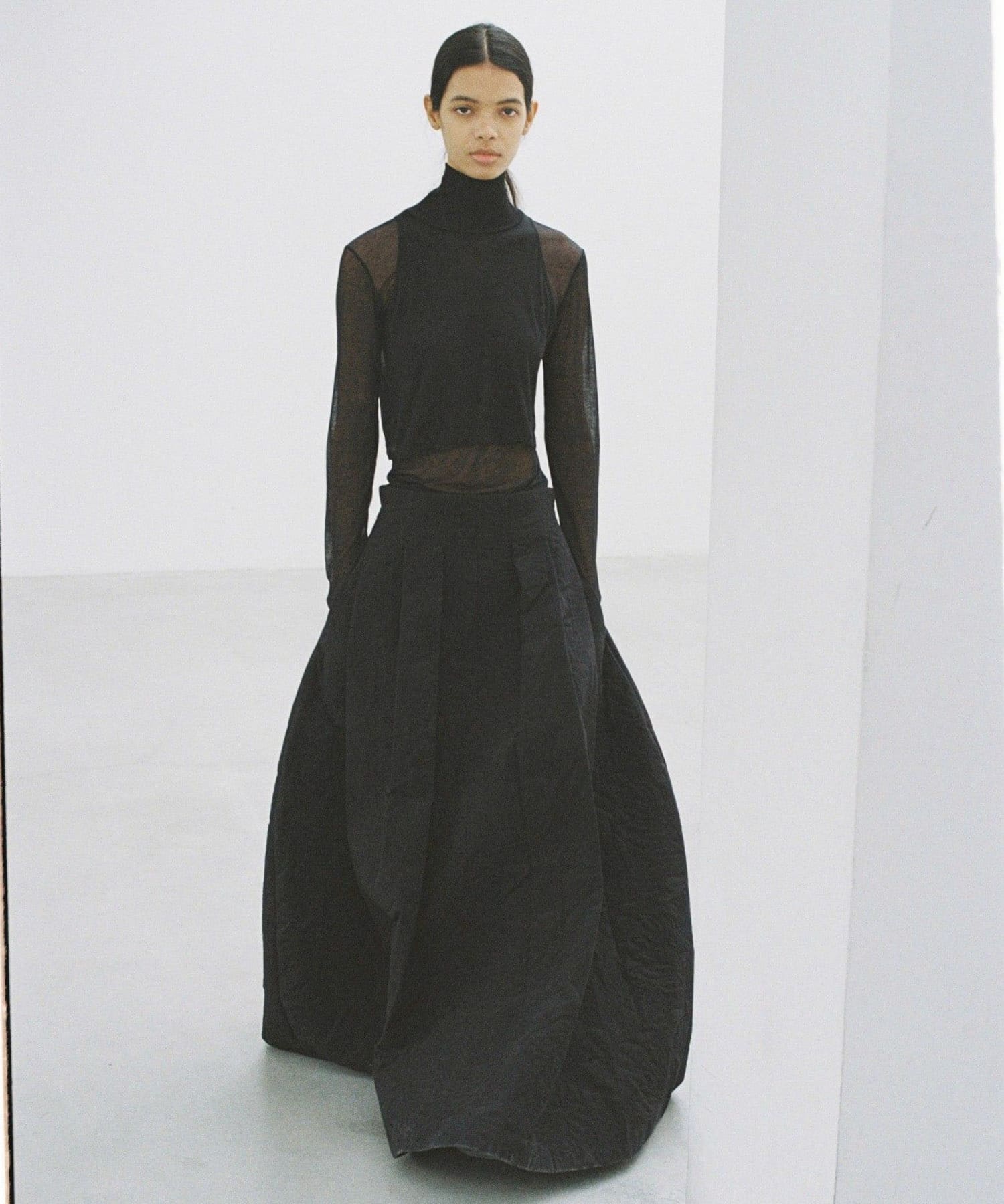 SEEALL　LAYERED SHEER HIGH-NECK T-SHIRTS BLACK FREE