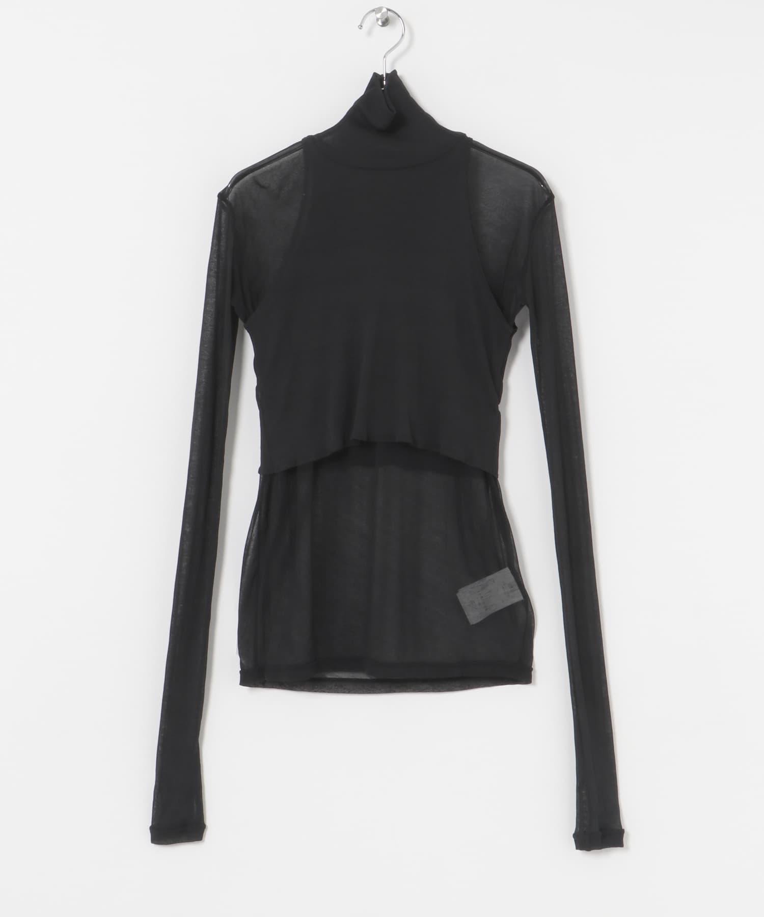 SEEALL　LAYERED SHEER HIGH-NECK T-SHIRTS BLACK FREE