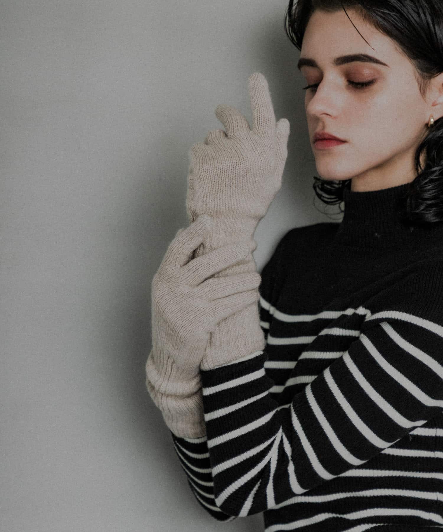 William Brunton Hand Knits　long rib cuff Glove OATMEAL -