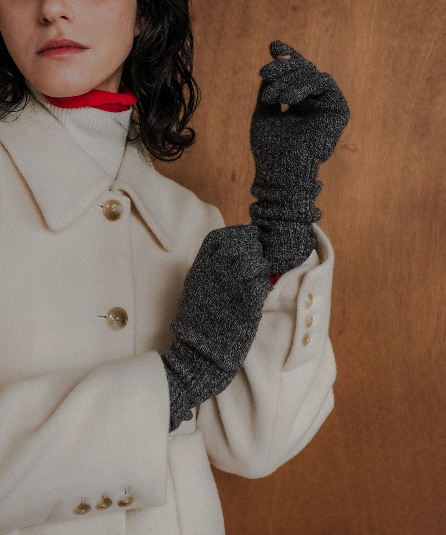William Brunton Hand Knits　long rib cuff Glove Black MIX -
