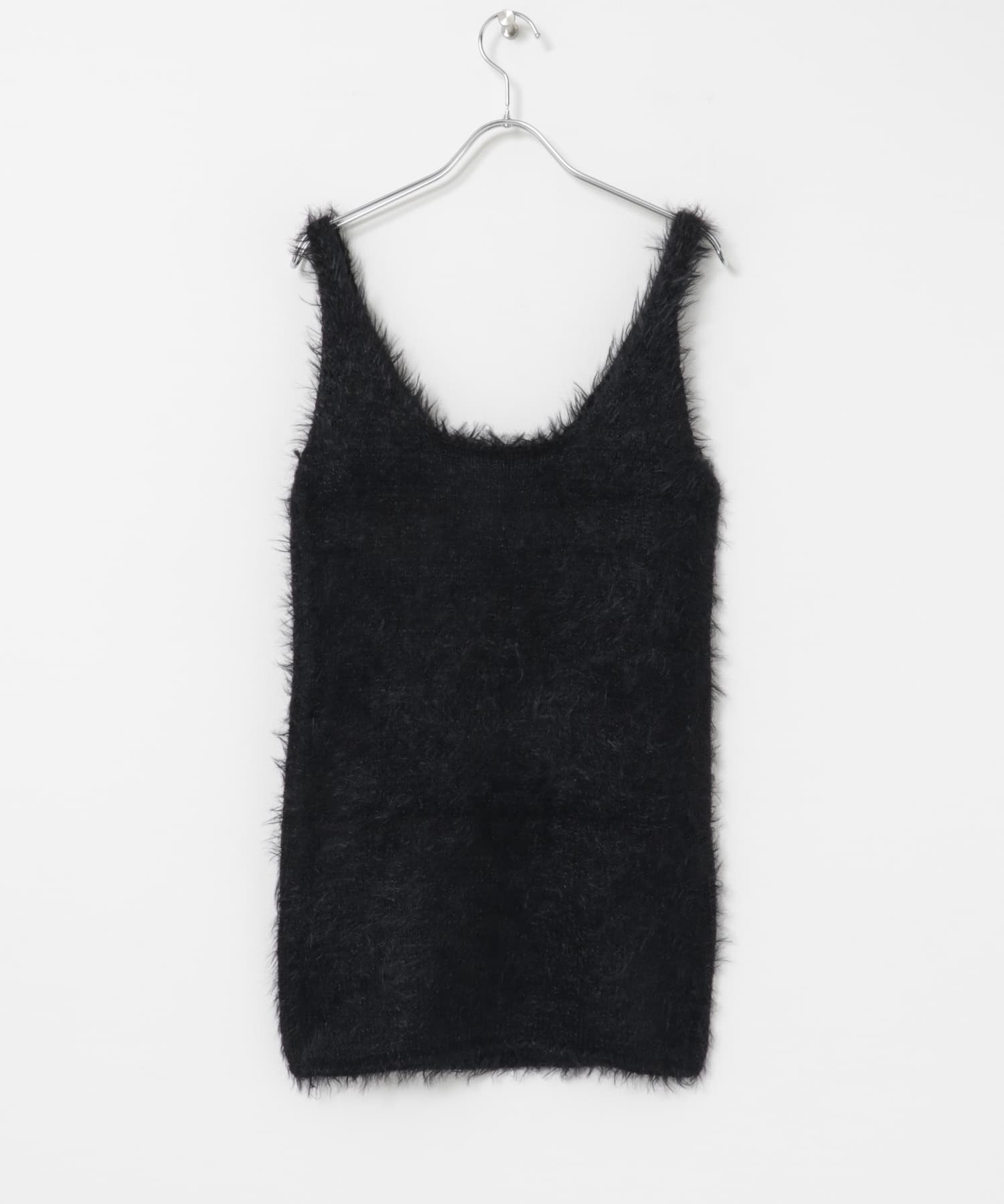 AMOMENTO　SHAGGY KNIT DRESS BLACK 0