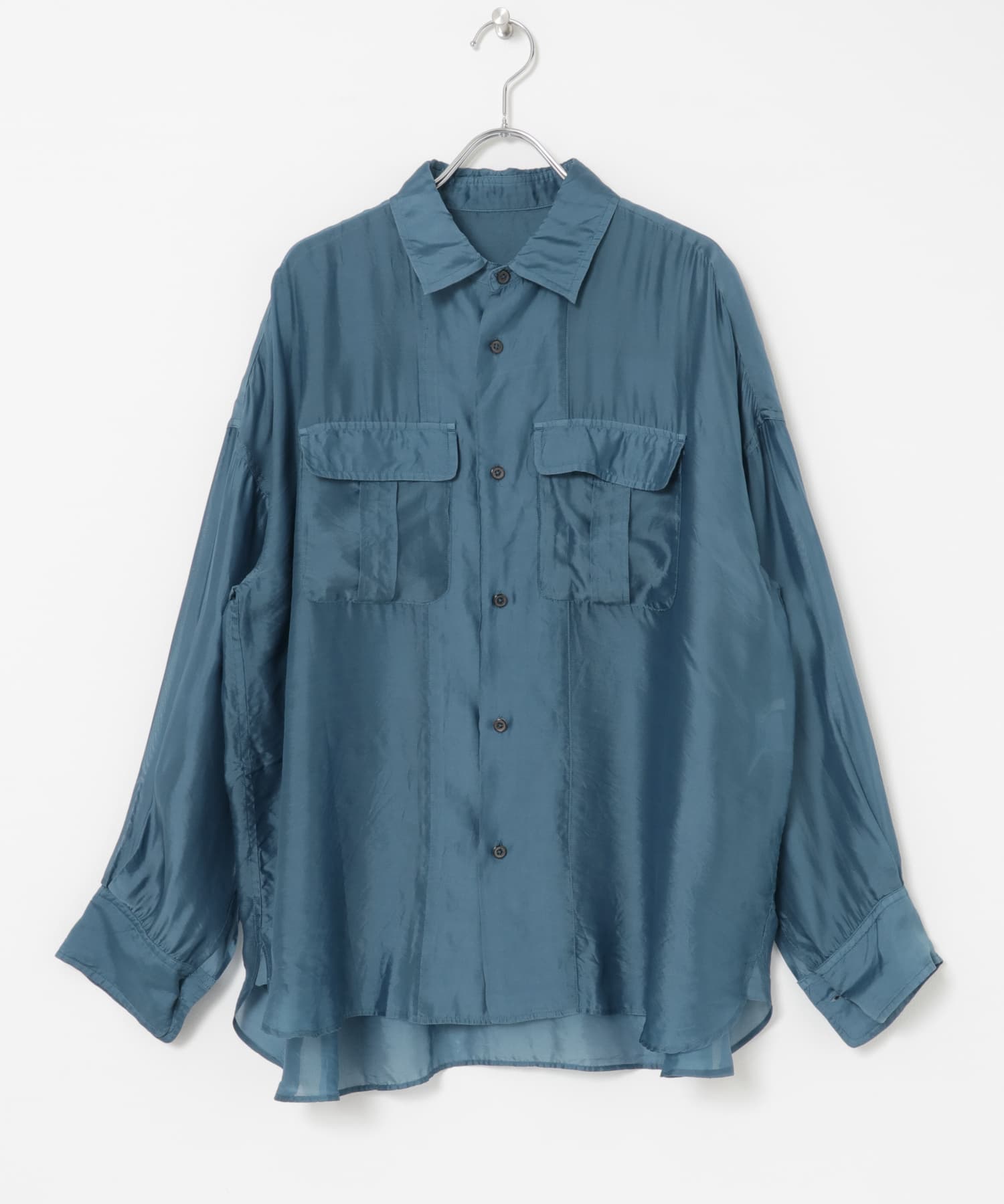 CURRENTAGE　SILK CUPRO WASH SHIRTS ブルー 9