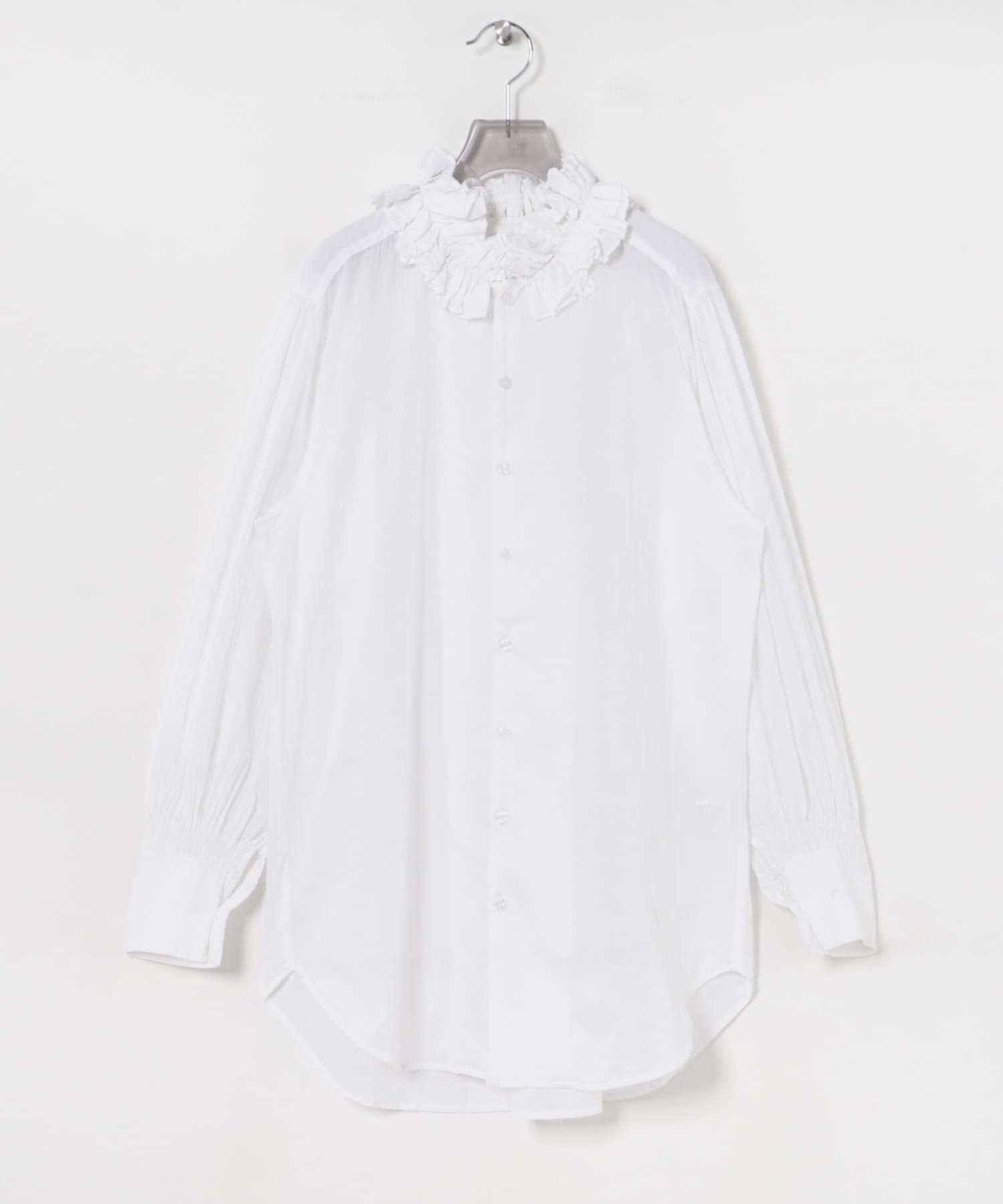 crinkle crinkle crinkle　cotton frill coller shirts WHITE FREE