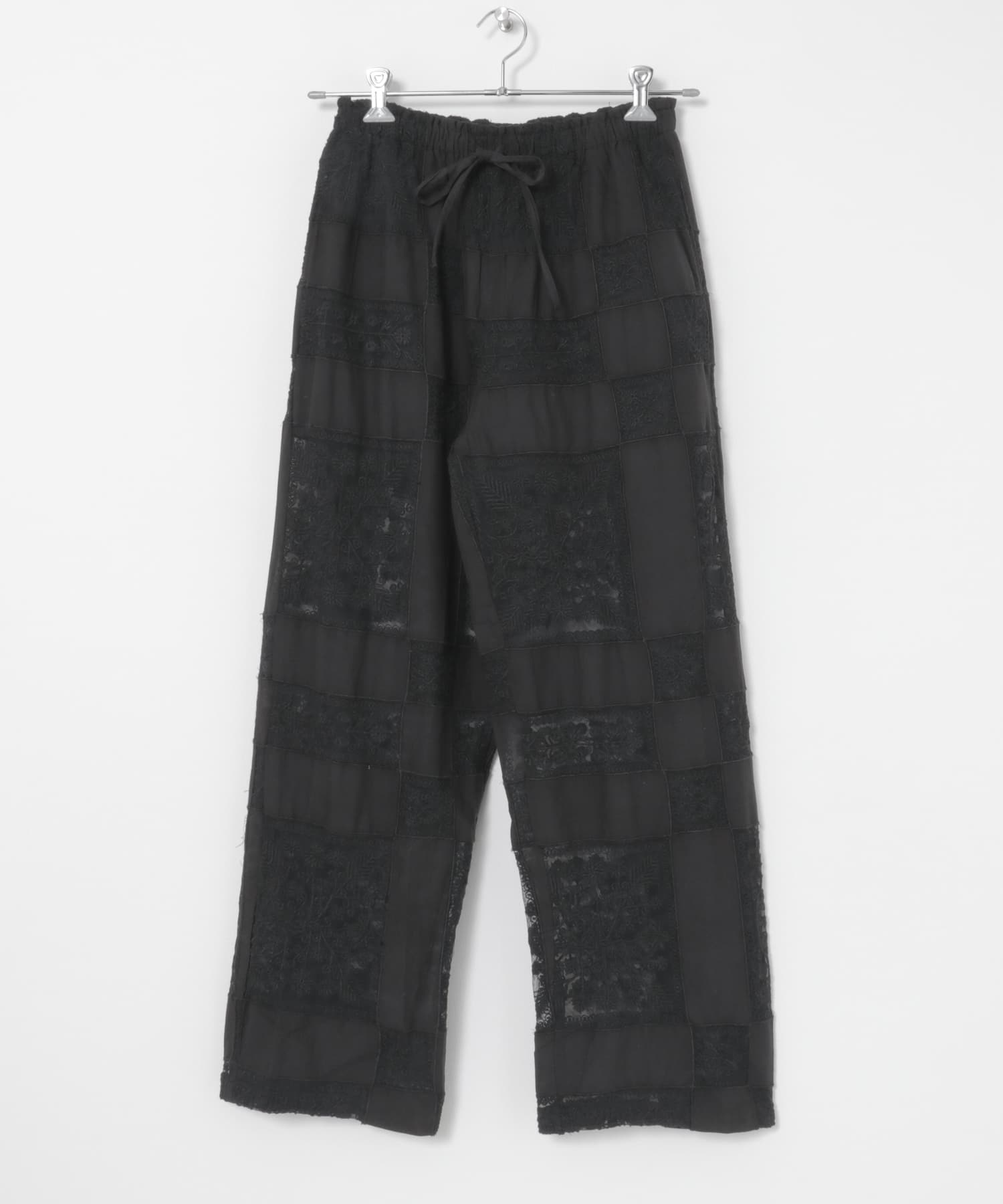 crinkle crinkle crinkle　patchwork embroidery pants BLACK FREE