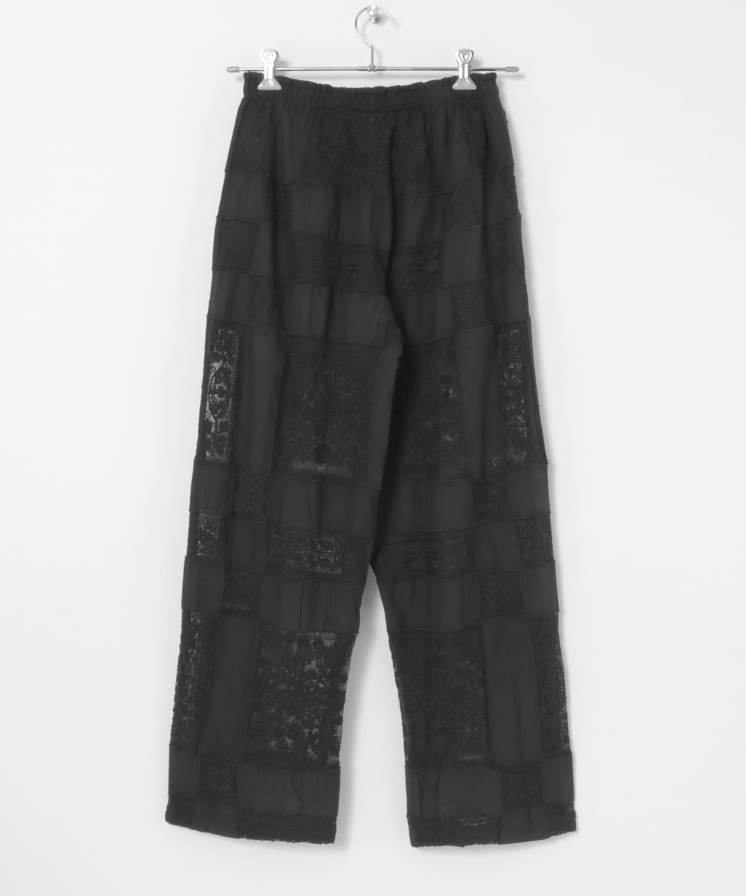 パンツ crinkle crinkle crinkle border pants crinkle crinkle crinkle patchwork embroidery pants(FREE BLACK