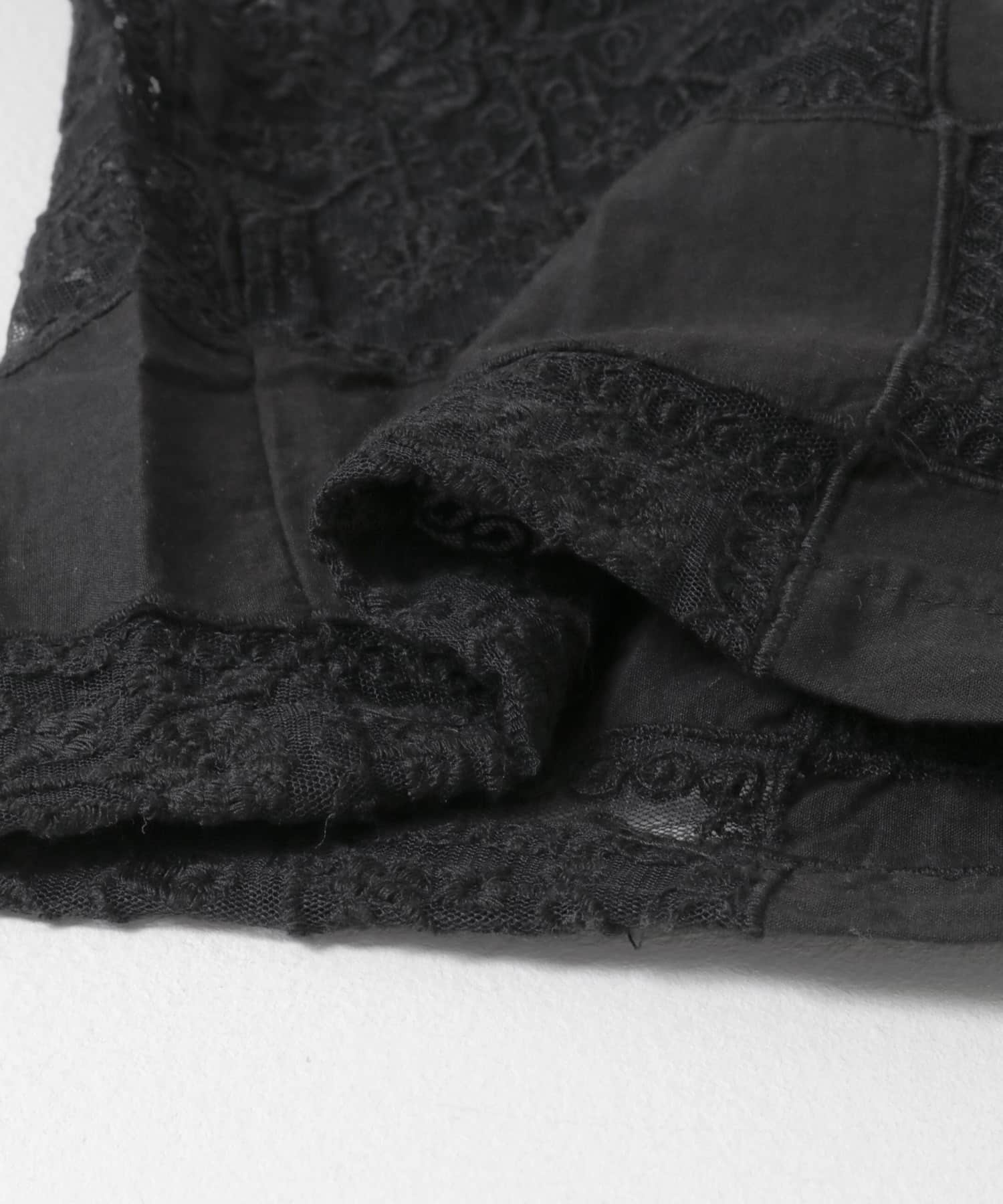 crinkle crinkle crinkle　patchwork embroidery pants BLACK FREE