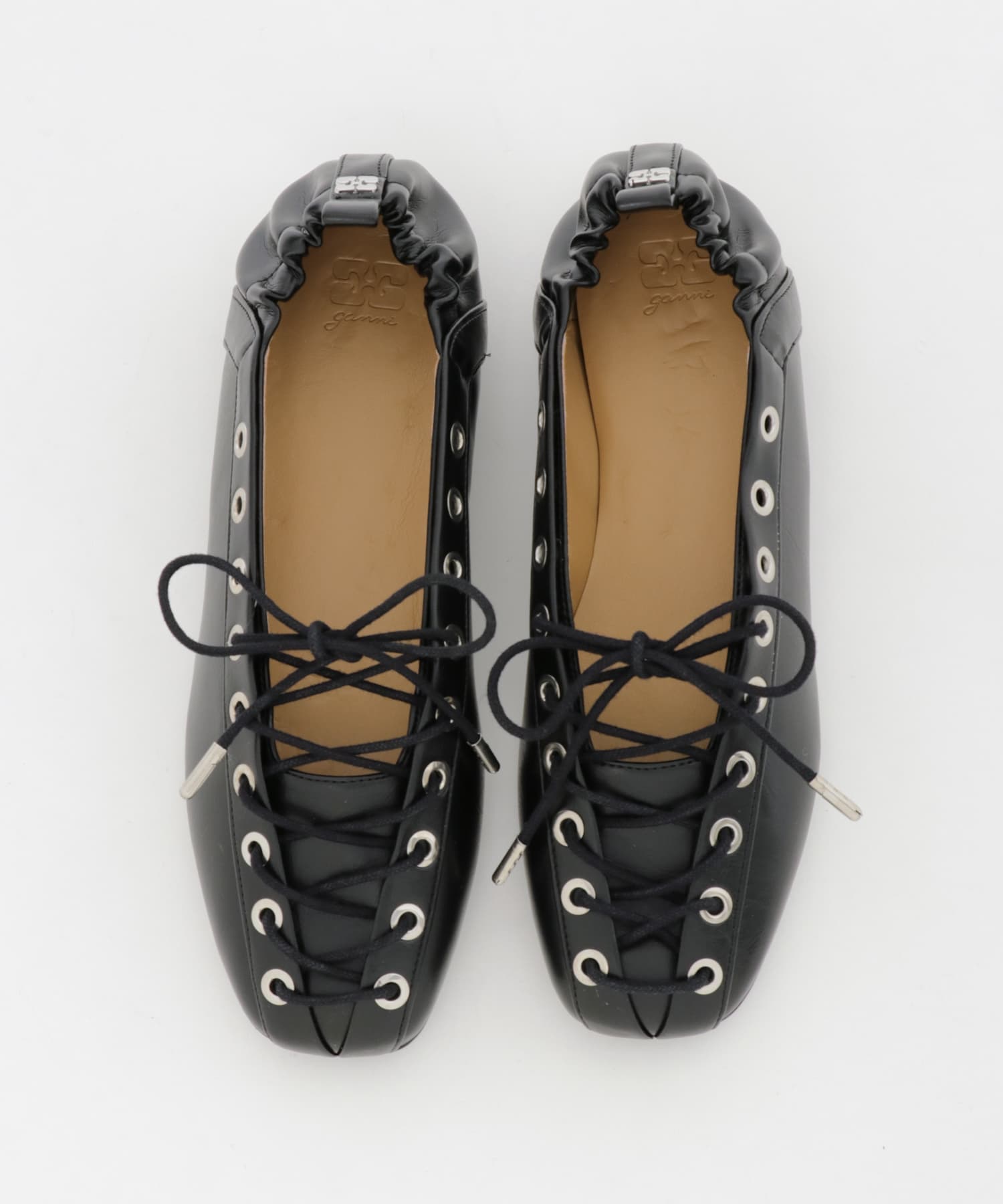 GANNI　Eyelets Lace Up Ballerina Black 36