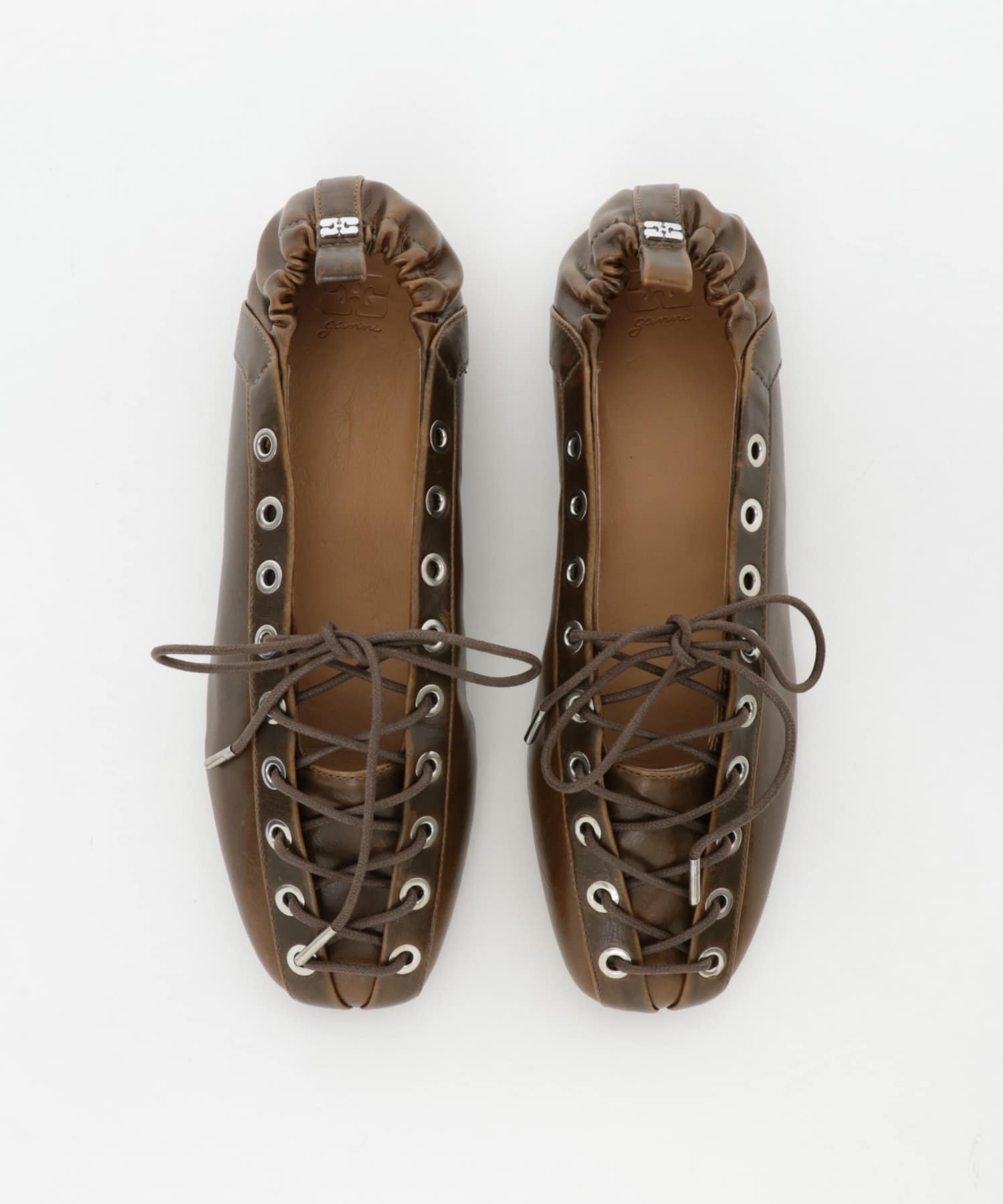 GANNI　Eyelets Lace Up Ballerina DarkOlive 36