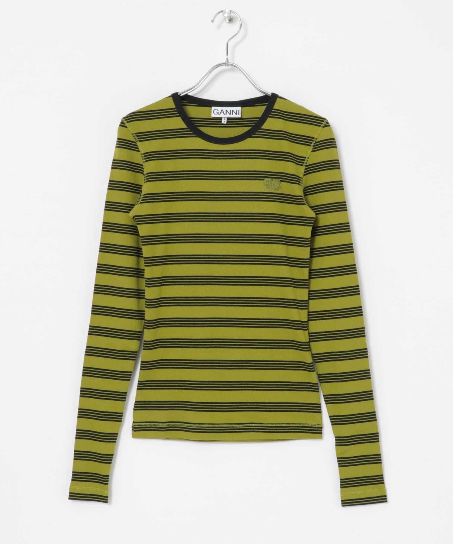 GANNI　Striped Cotton Rib Long-Sleeve T-shirts