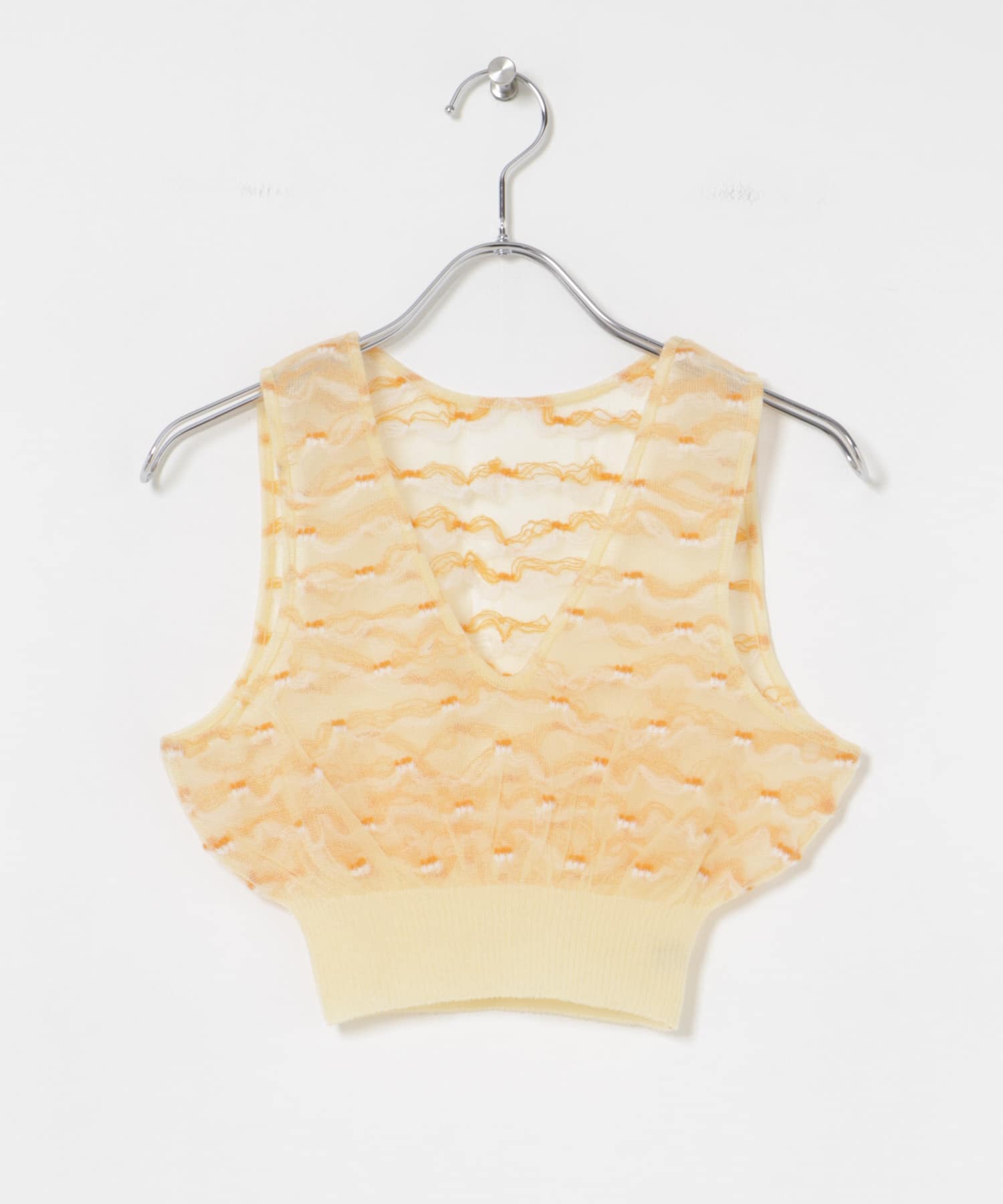 TAN　JACQUARD V-NECK SHEER TOPS CREAM FREE